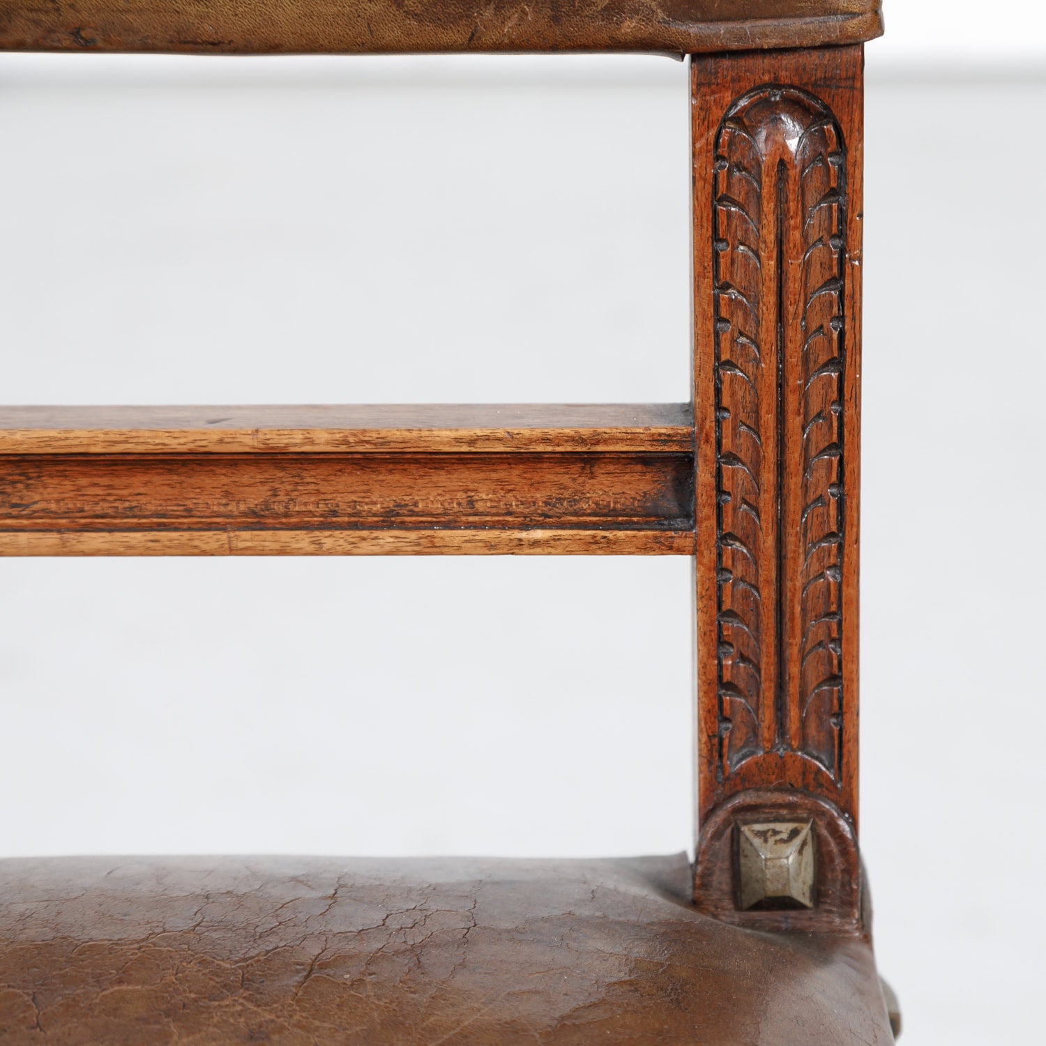 Antique French Henri II Leather Side Chairs, Set of 10