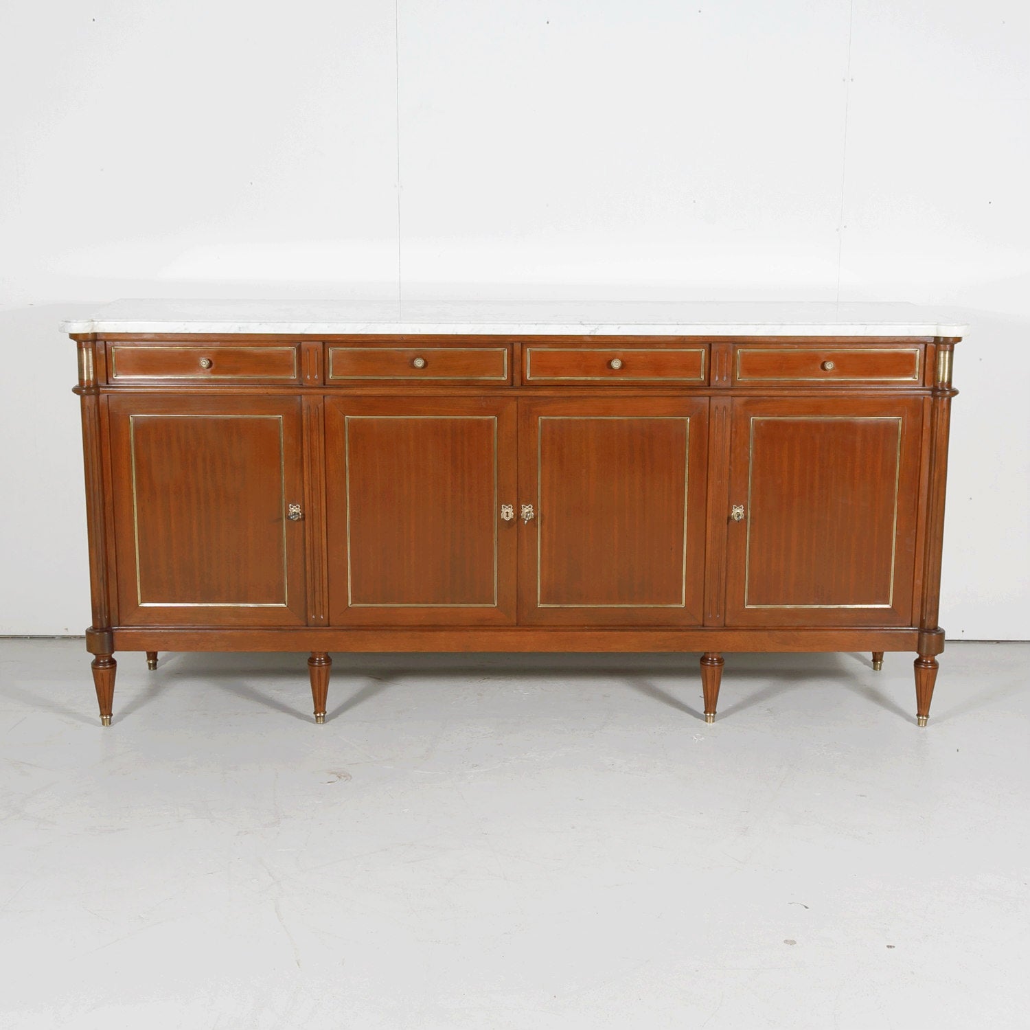 French Louis XVI Style Enfilade Buffet with Carrara Marble Top