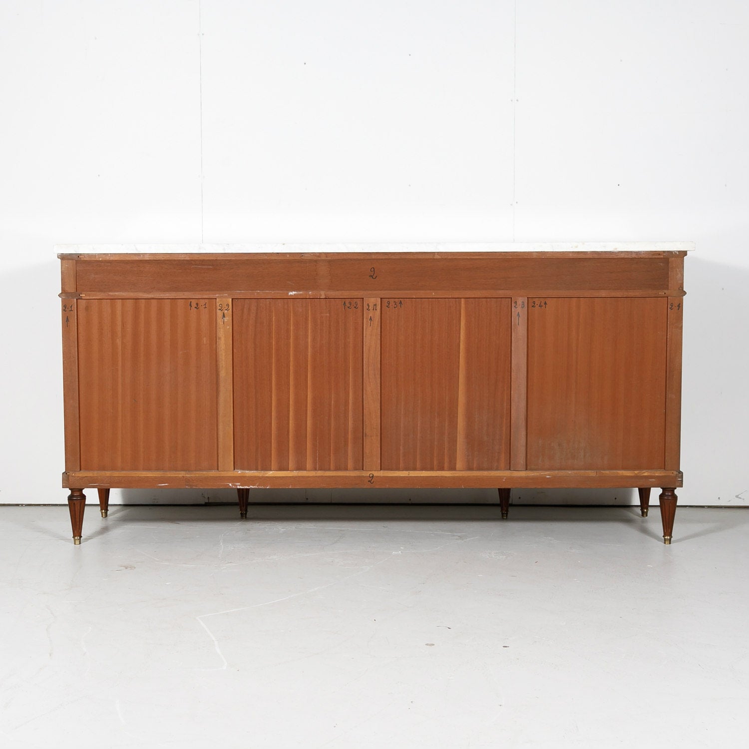 French Louis XVI Style Enfilade Buffet with Carrara Marble Top