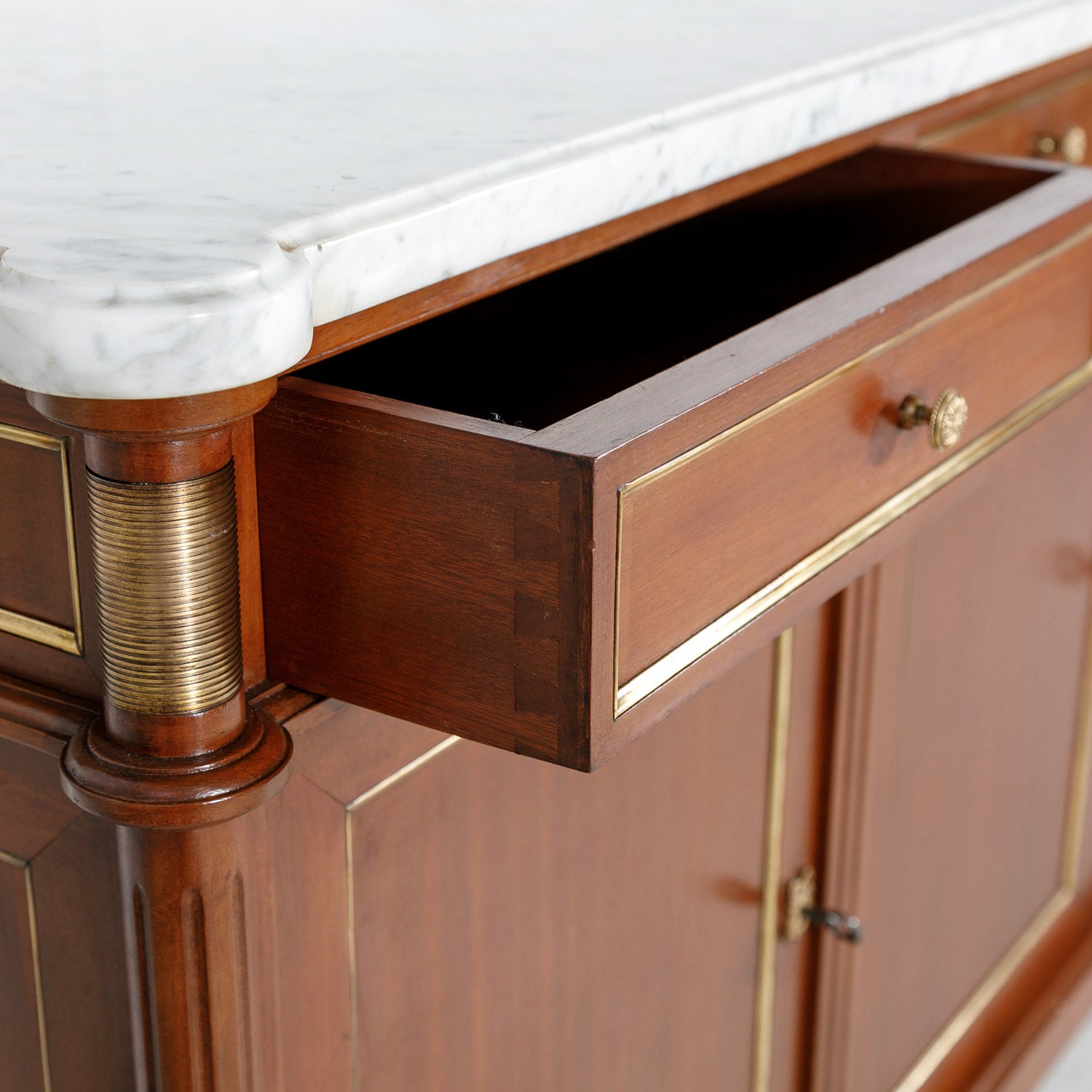 French Louis XVI Style Enfilade Buffet with Carrara Marble Top