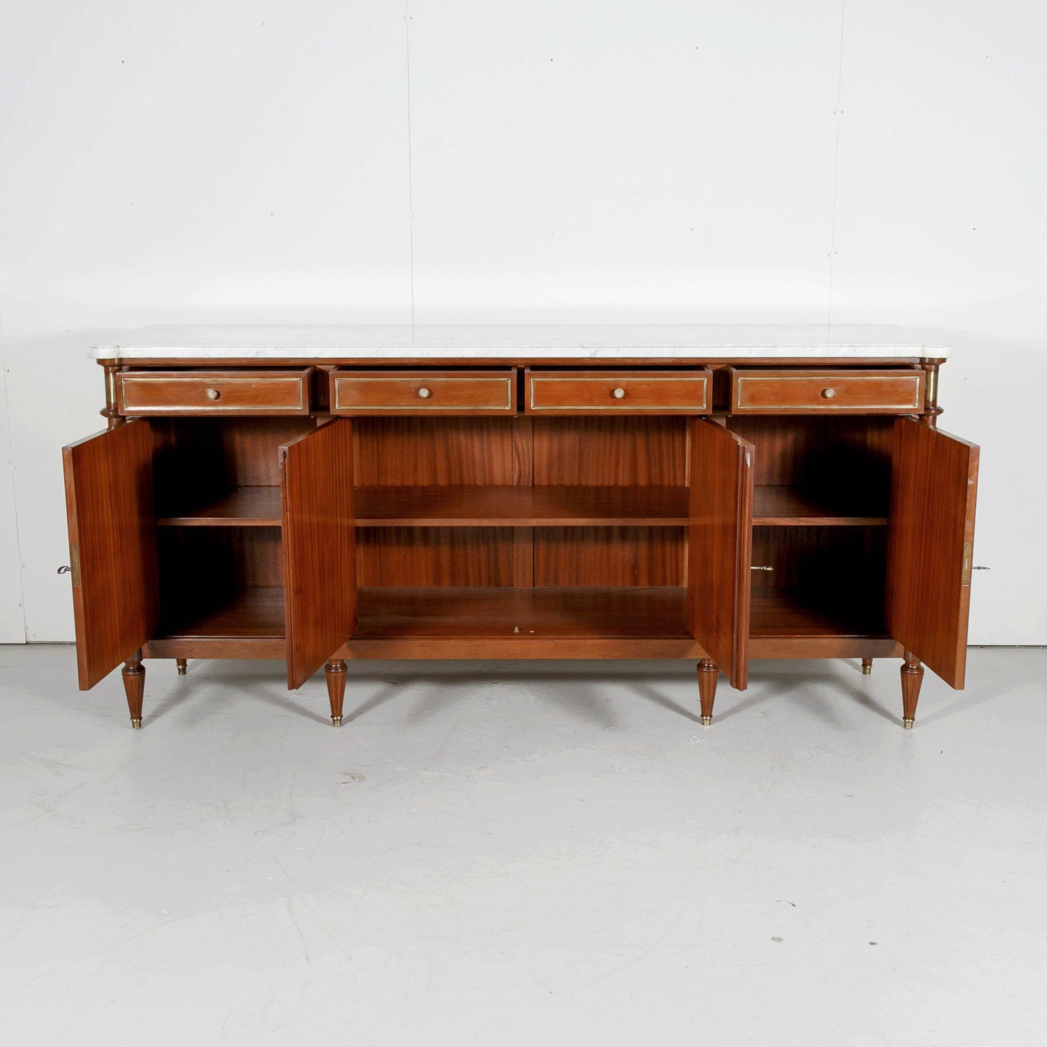 French Louis XVI Style Enfilade Buffet with Carrara Marble Top