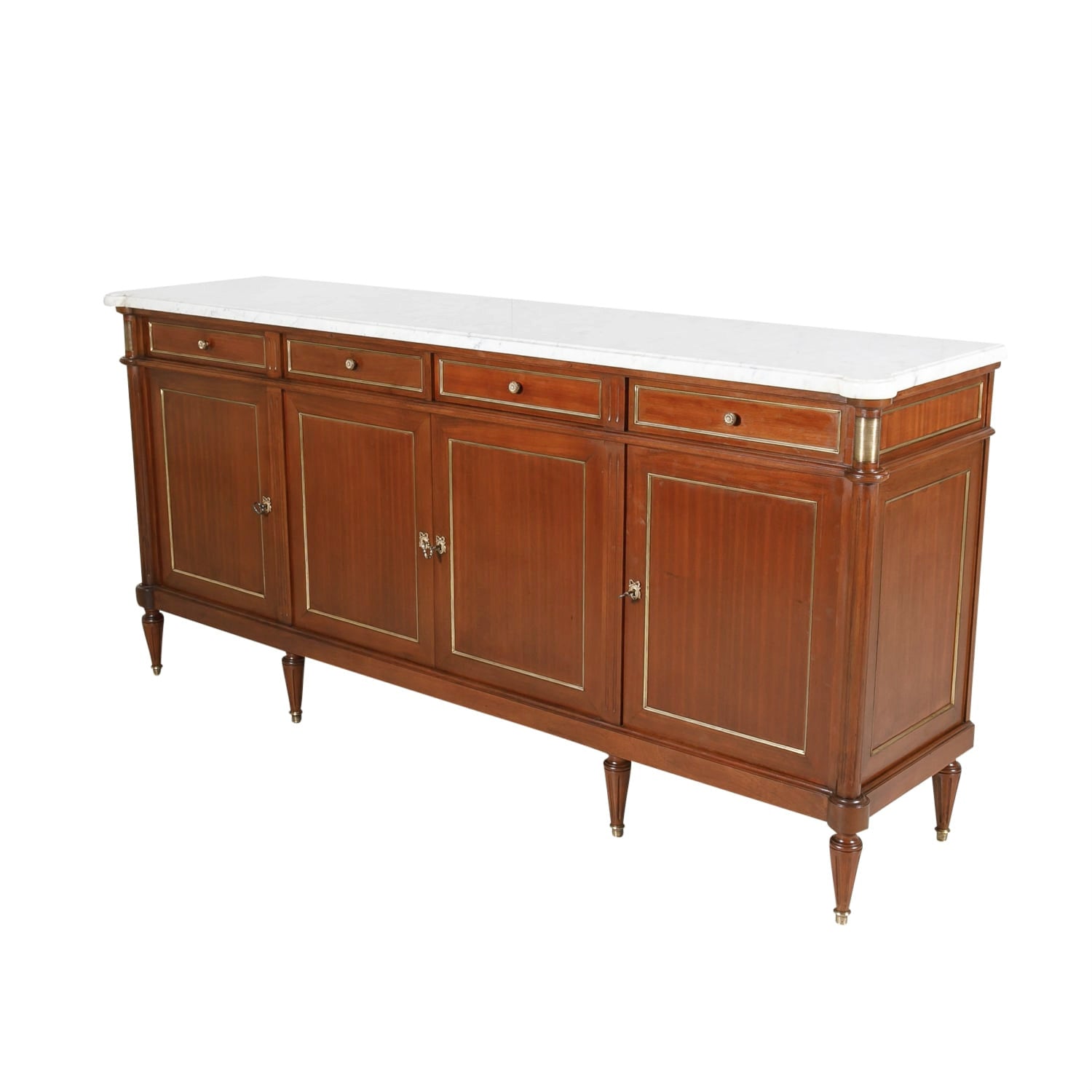 French Louis XVI Style Enfilade Buffet with Carrara Marble Top