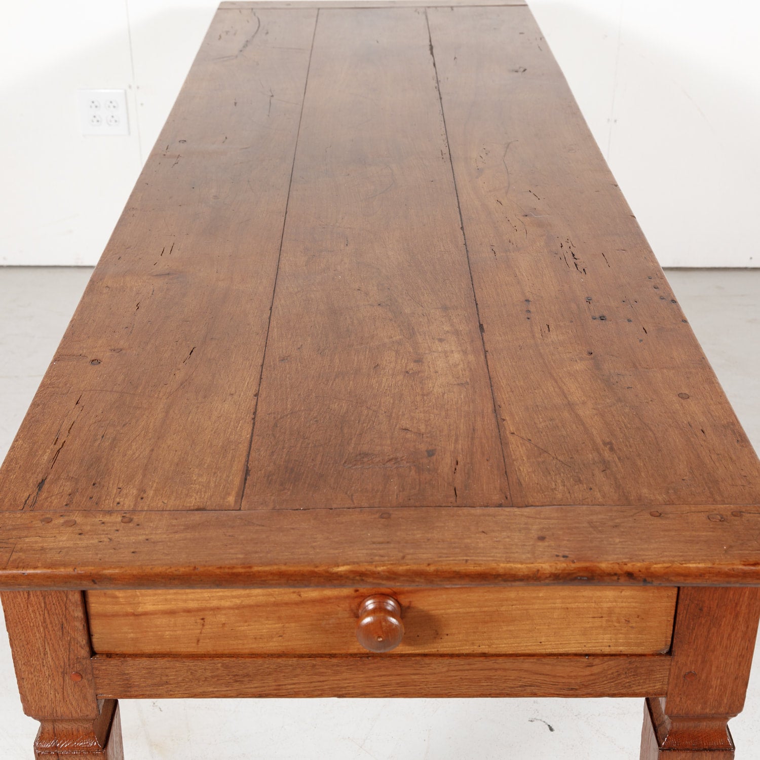 19th Century French Louis XVI Style Cherry Wood Farm Table or Console with Drawer