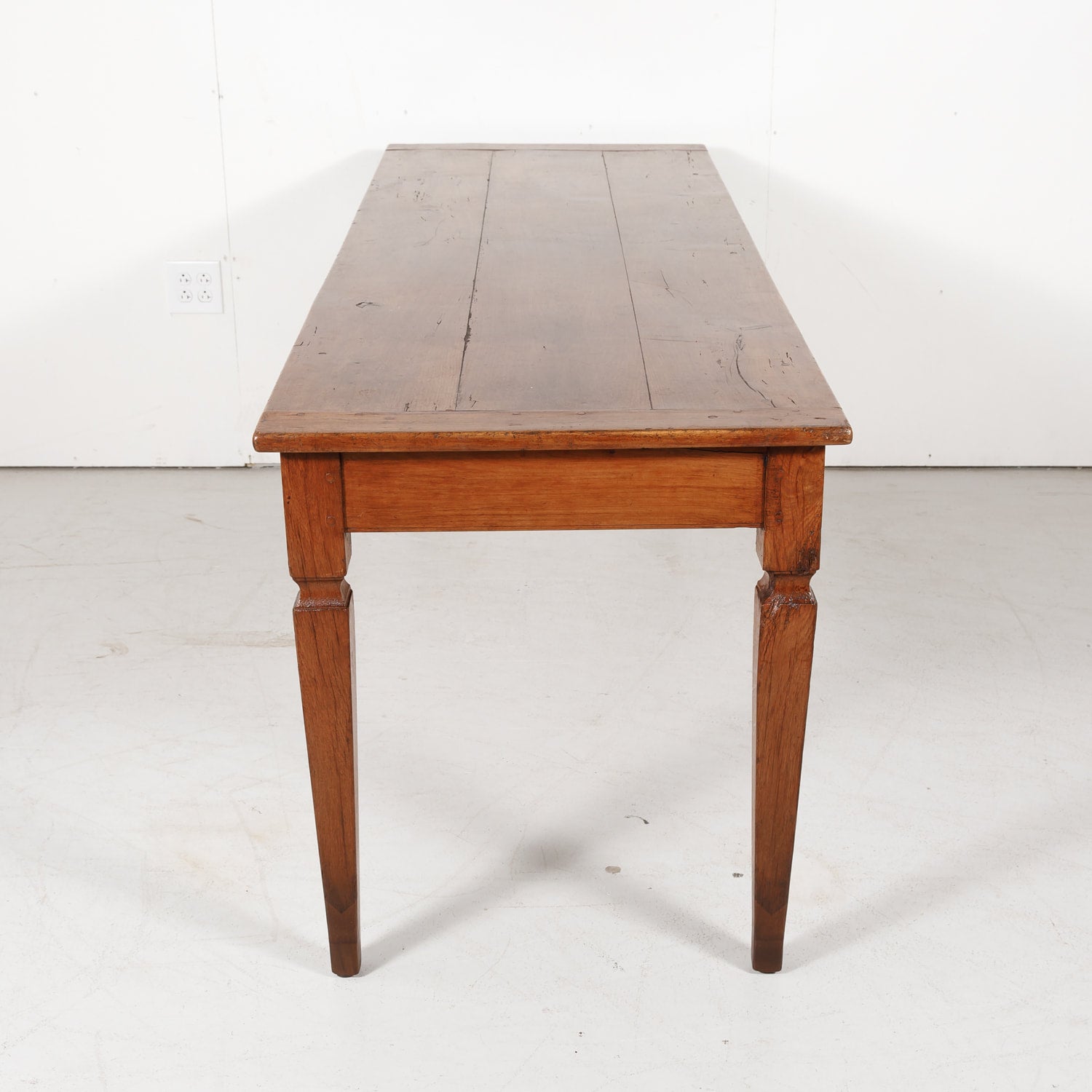 19th Century French Louis XVI Style Cherry Wood Farm Table or Console with Drawer