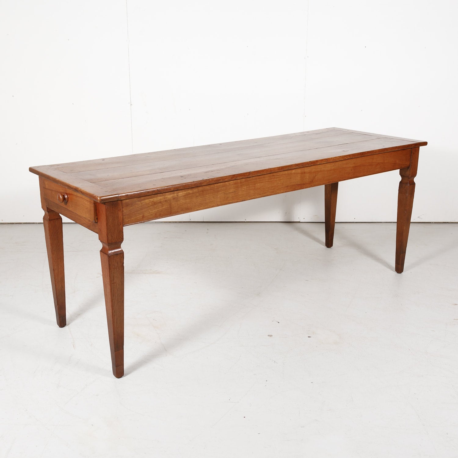 19th Century French Louis XVI Style Cherry Wood Farm Table or Console with Drawer