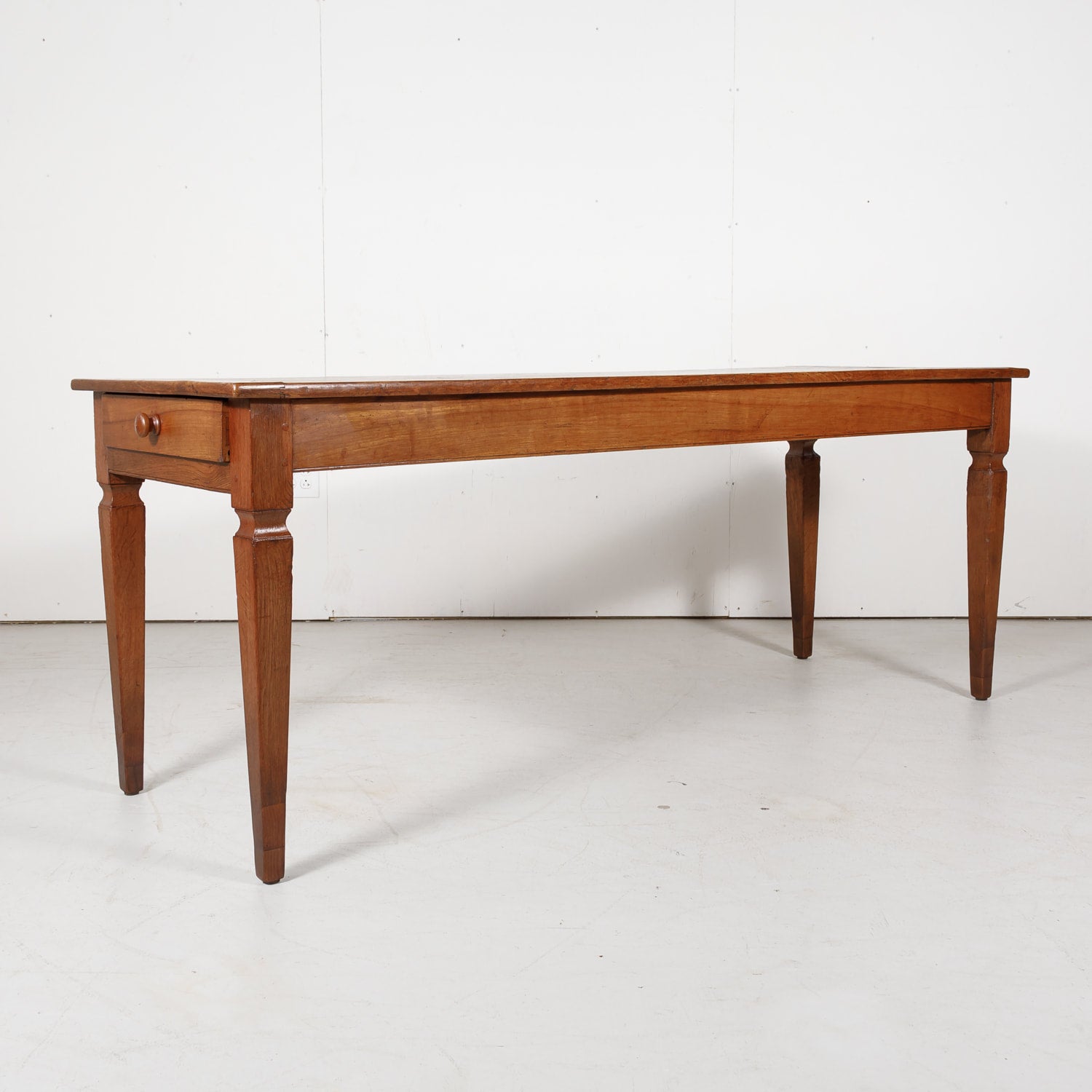 19th Century French Louis XVI Style Cherry Wood Farm Table or Console with Drawer