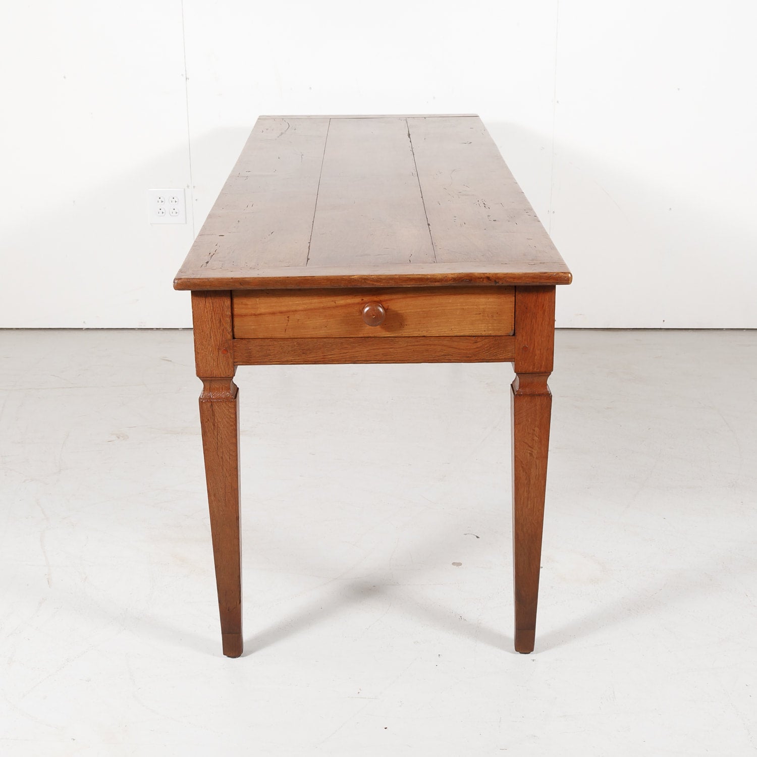 19th Century French Louis XVI Style Cherry Wood Farm Table or Console with Drawer