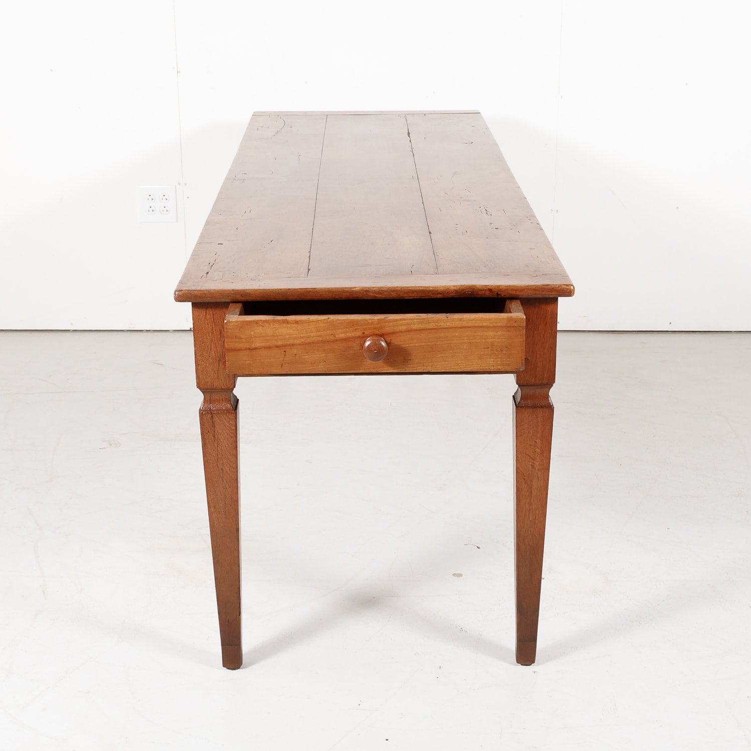 19th Century French Louis XVI Style Cherry Wood Farm Table or Console with Drawer