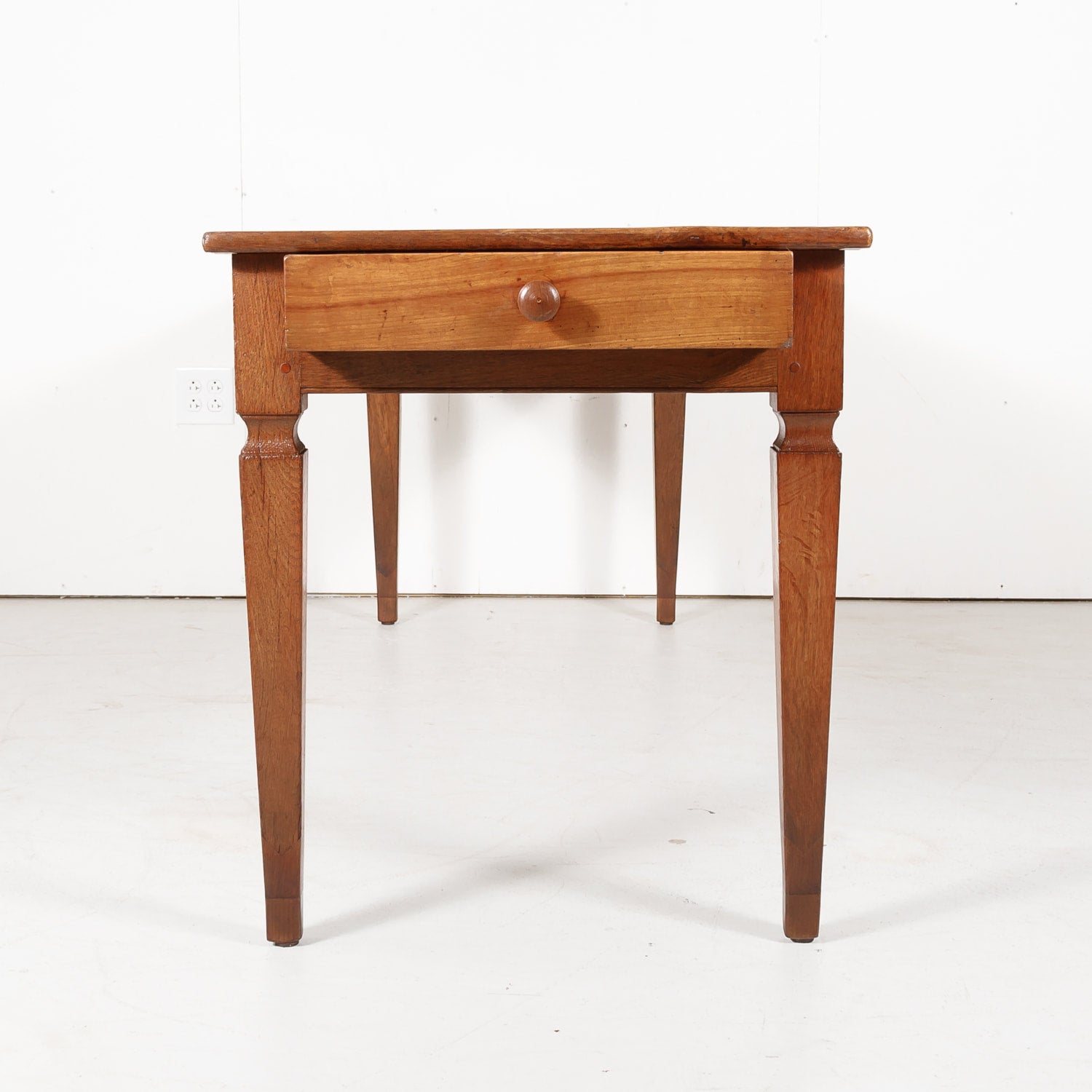 19th Century French Louis XVI Style Cherry Wood Farm Table or Console with Drawer