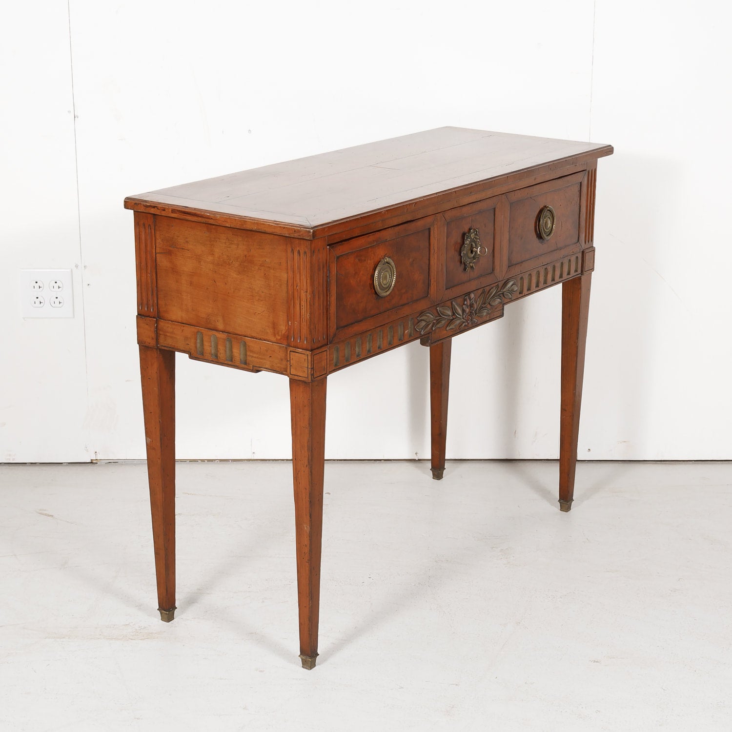 French Louis XVI Style Console in Walnut and Burled Walnut