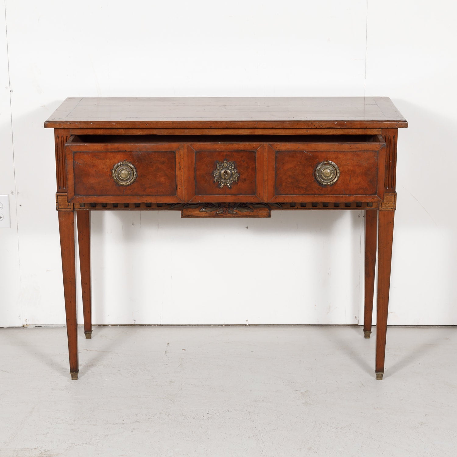 French Louis XVI Style Console in Walnut and Burled Walnut