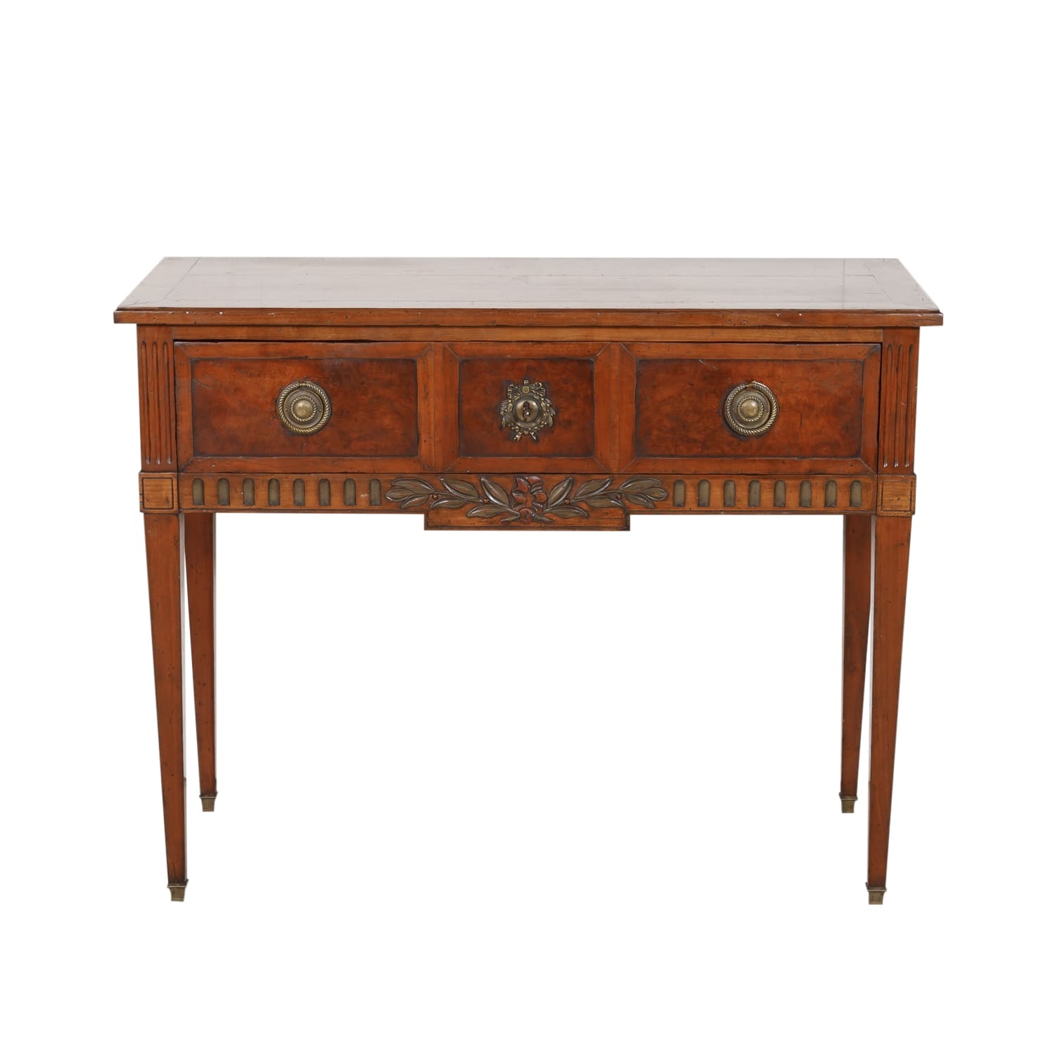 French Louis XVI Style Console in Walnut and Burled Walnut