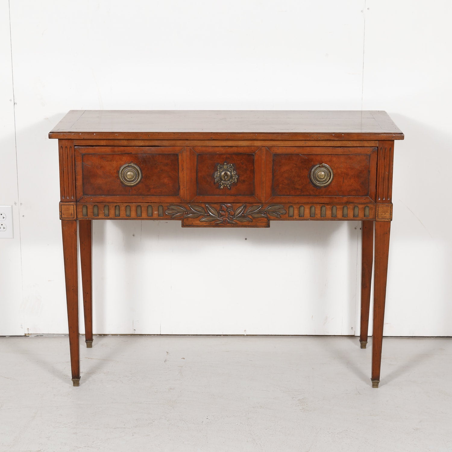 French Louis XVI Style Console in Walnut and Burled Walnut
