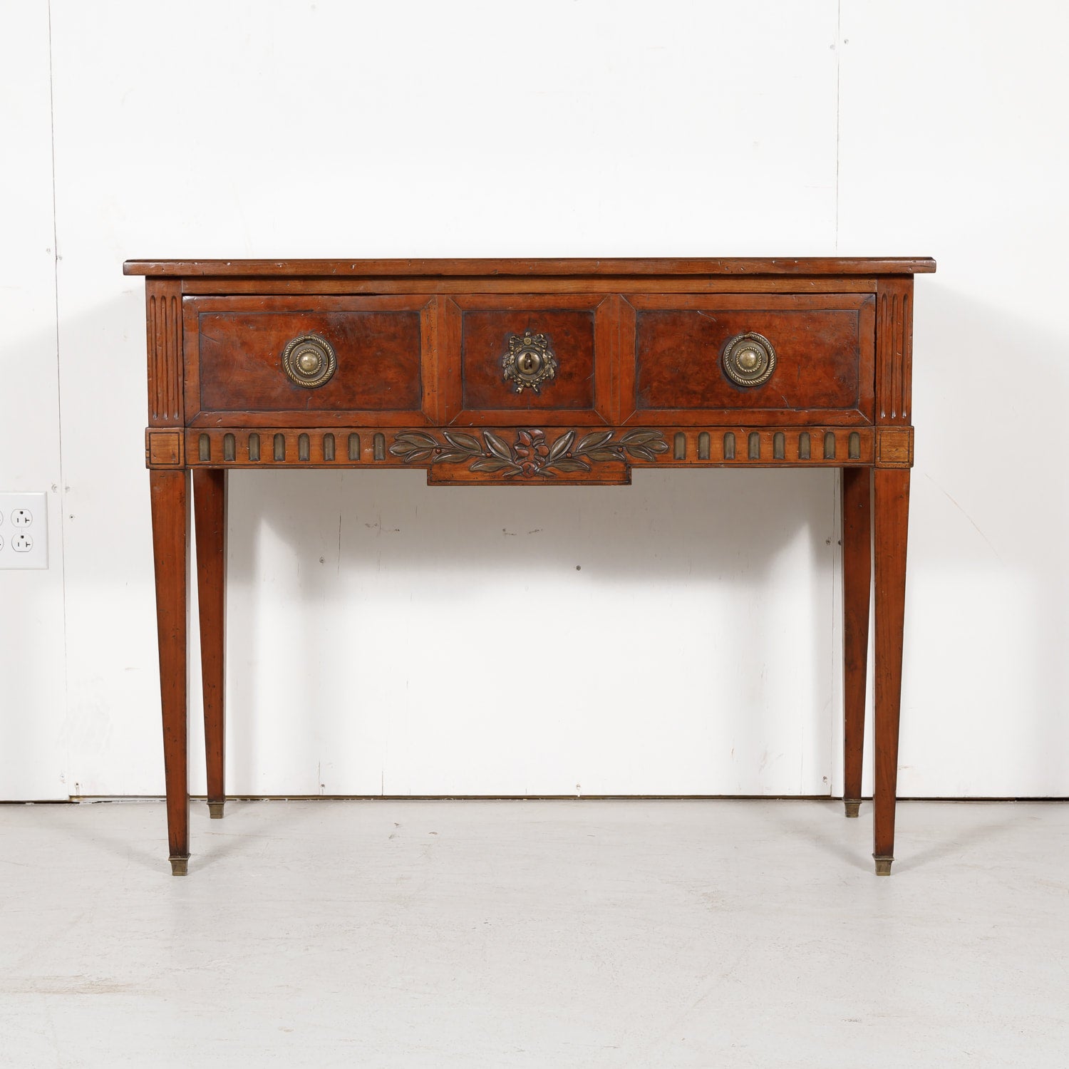 French Louis XVI Style Console in Walnut and Burled Walnut