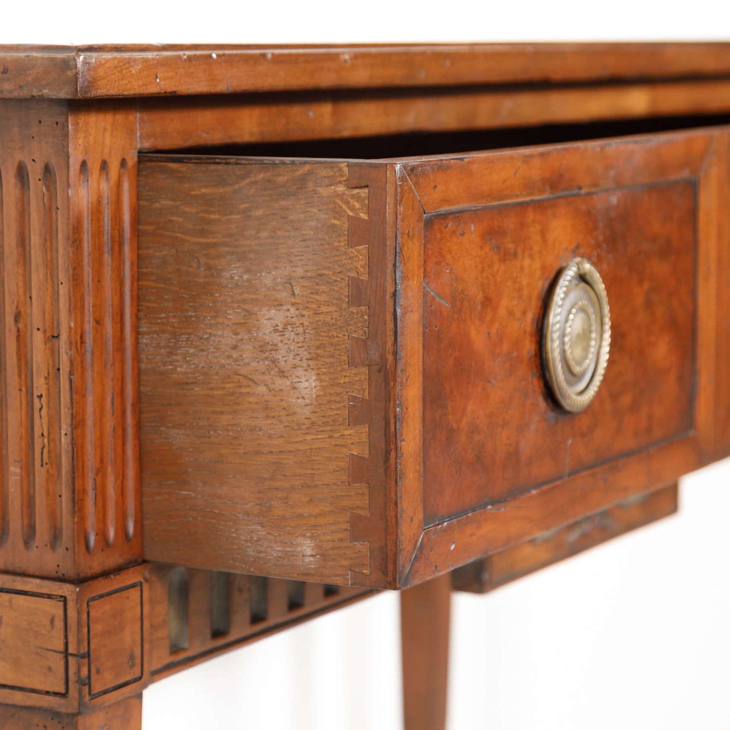 French Louis XVI Style Console in Walnut and Burled Walnut