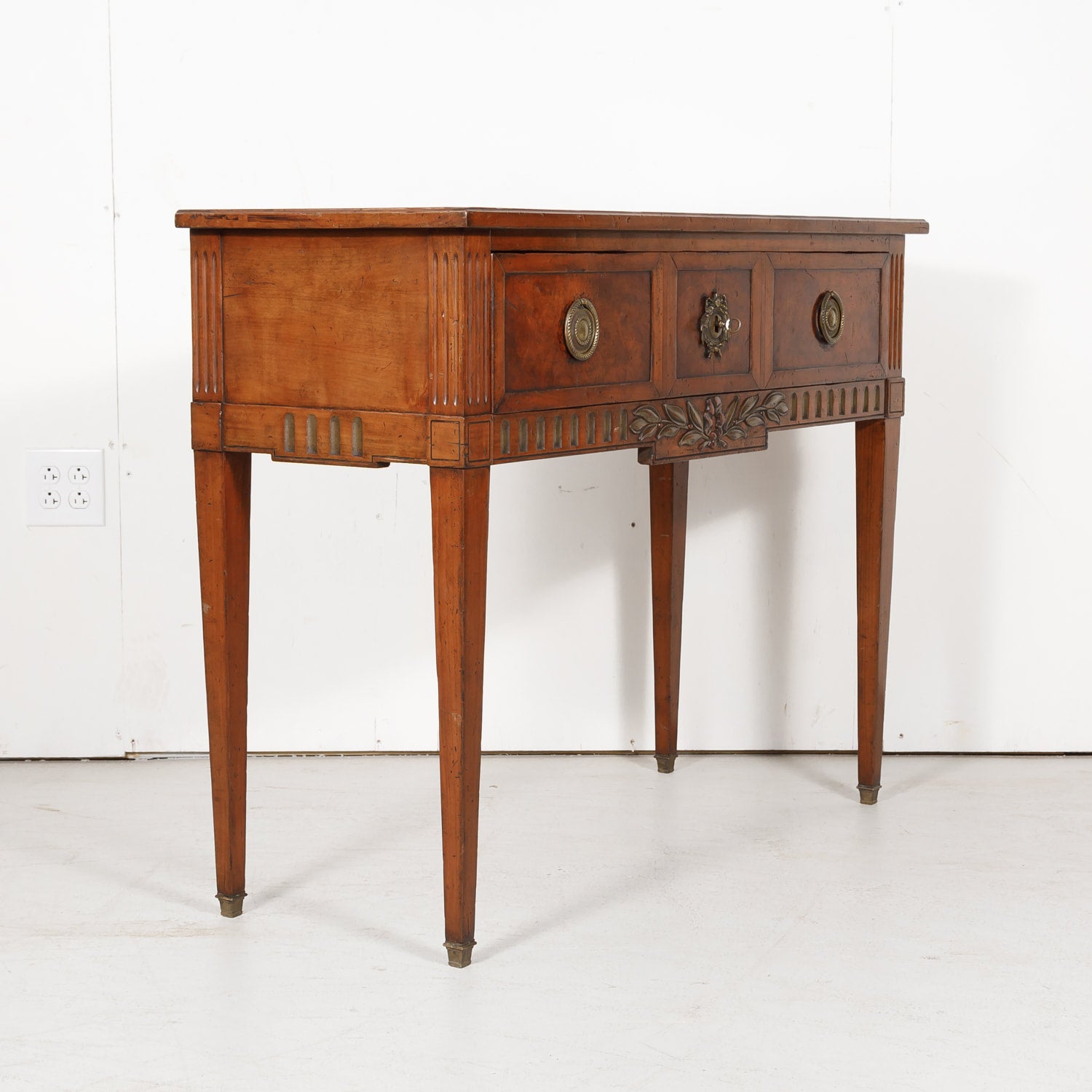 French Louis XVI Style Console in Walnut and Burled Walnut