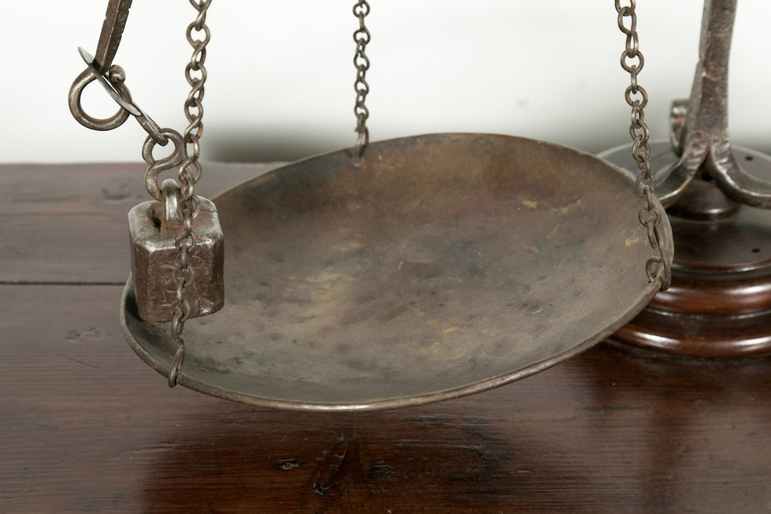 Rare 19th Century French Salt Scale with Walnut Base 