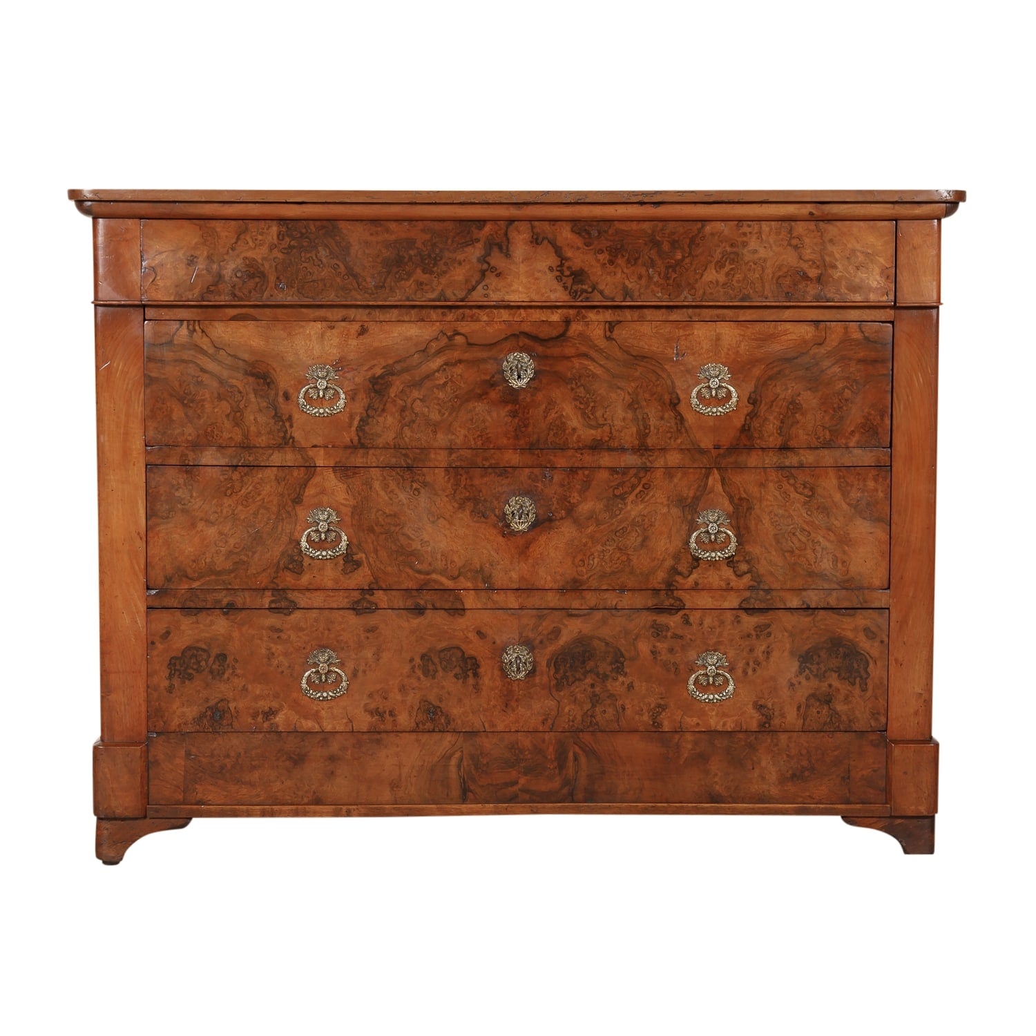 Antique 19th Century French Louis Philippe Style Walnut and Burled Walnut Three-Drawer Commode