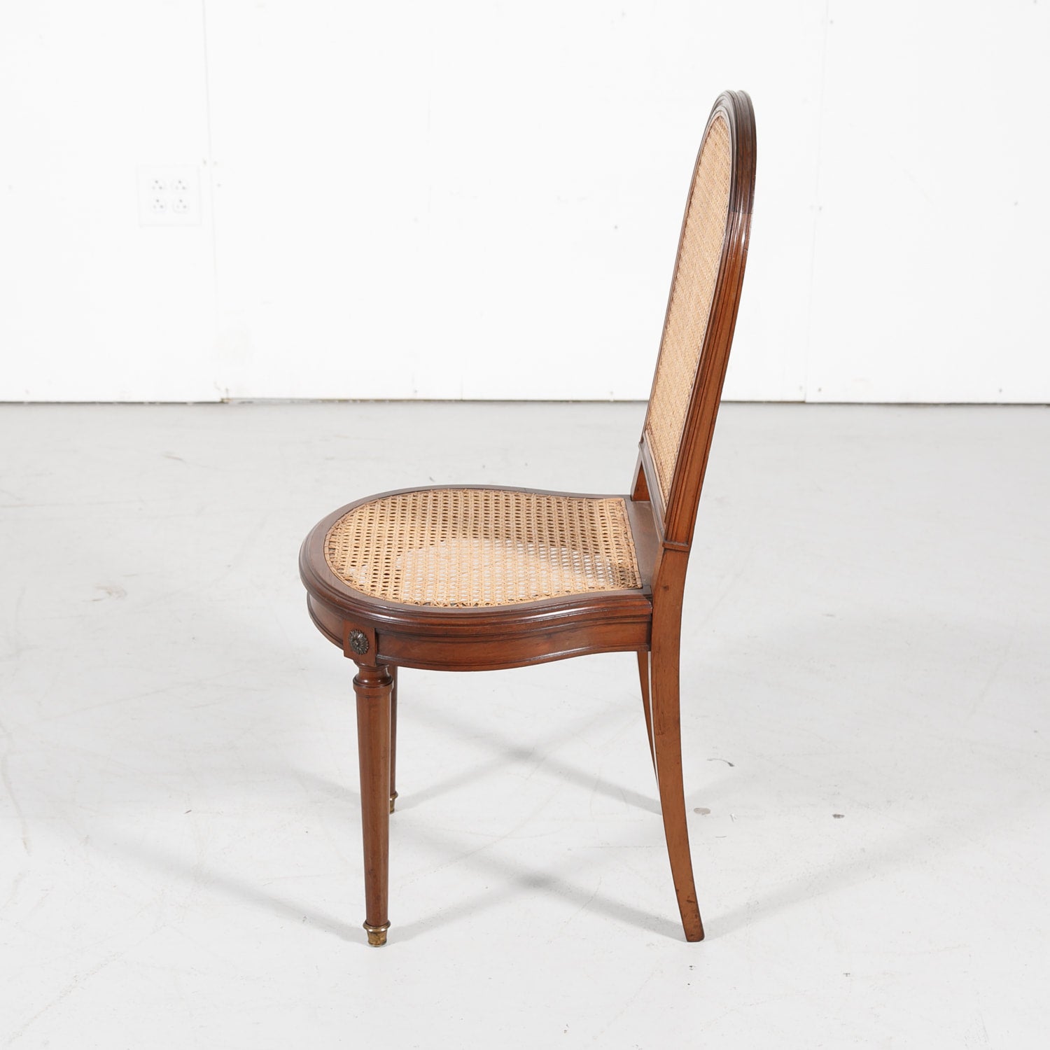 French Louis XVI Style Mahogany Cane Chairs, Set of Six 