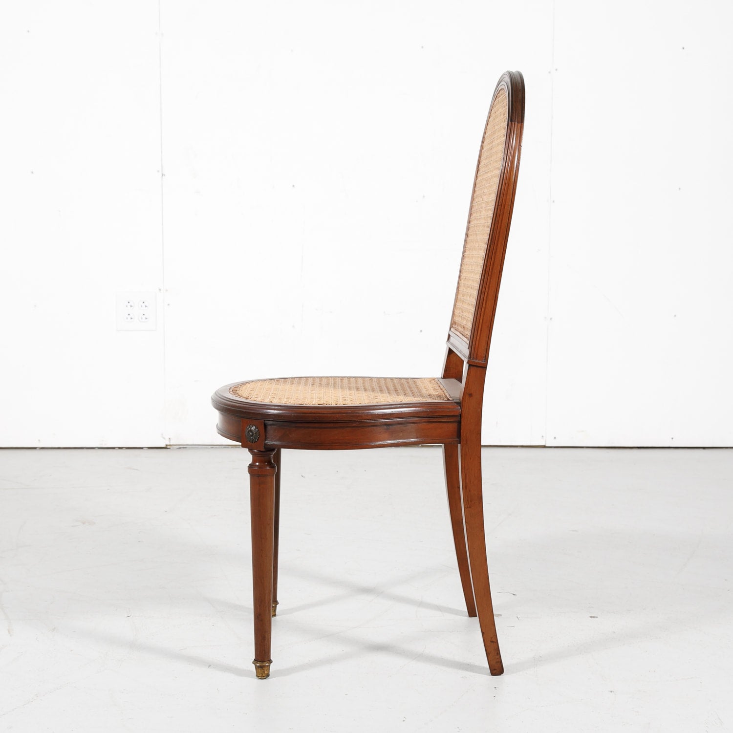 French Louis XVI Style Mahogany Cane Chairs, Set of Six 