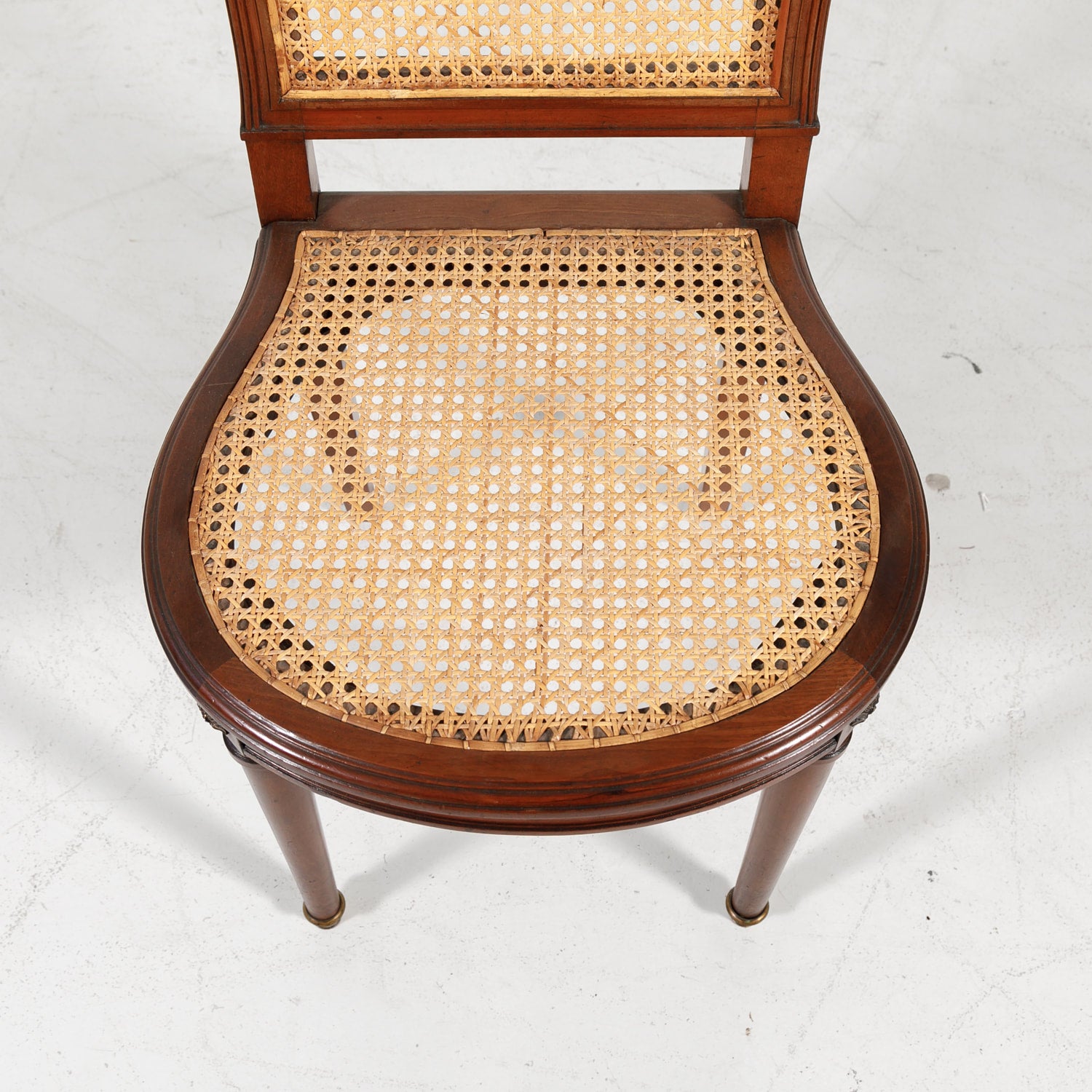 French Louis XVI Style Mahogany Cane Chairs, Set of Six 