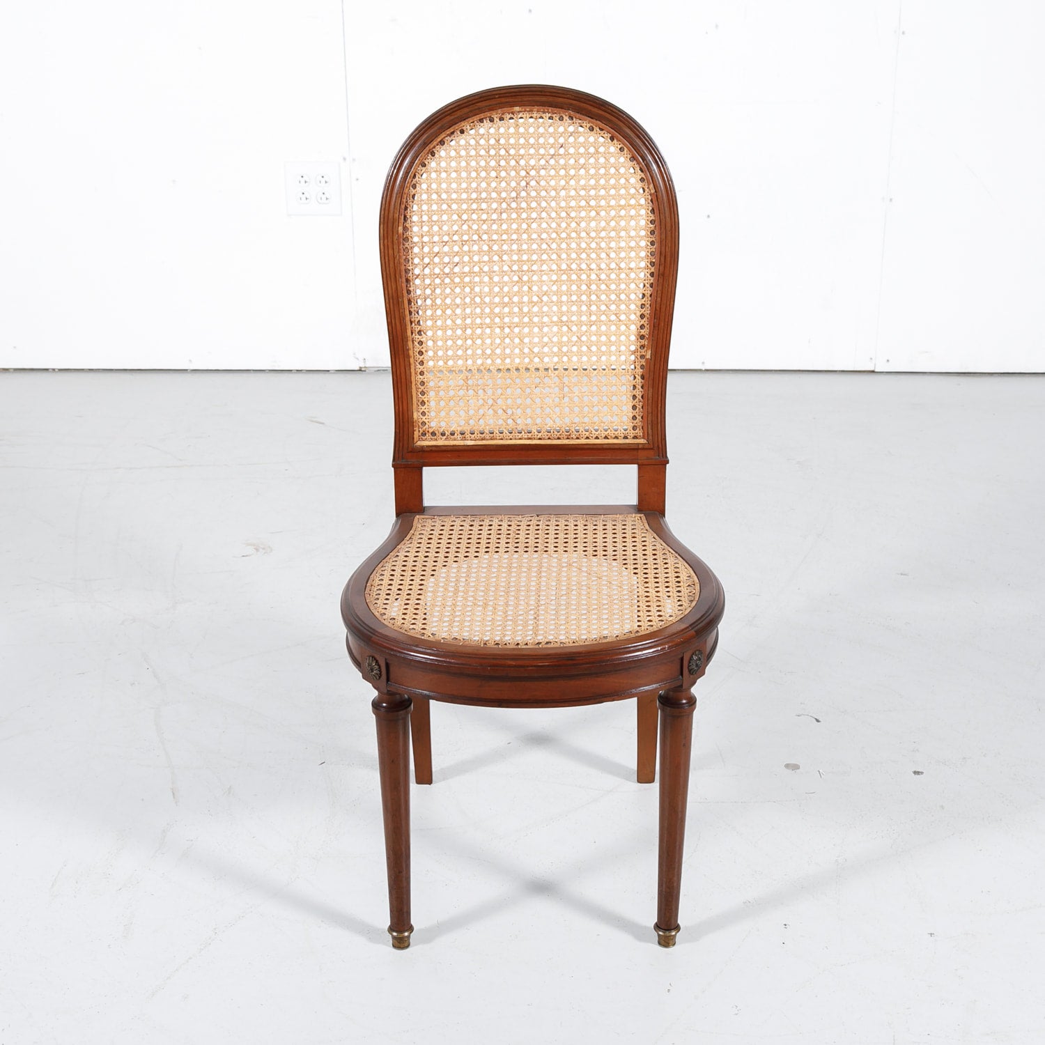 French Louis XVI Style Mahogany Cane Chairs, Set of Six 