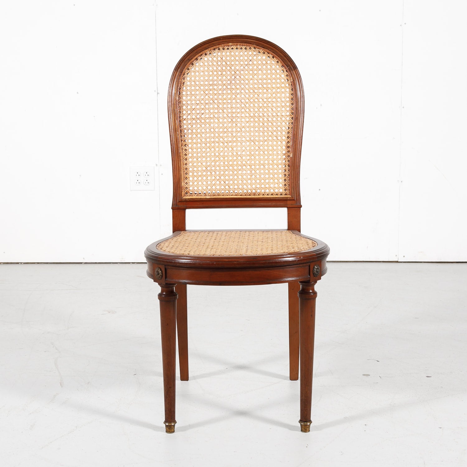 French Louis XVI Style Mahogany Cane Chairs, Set of Six 