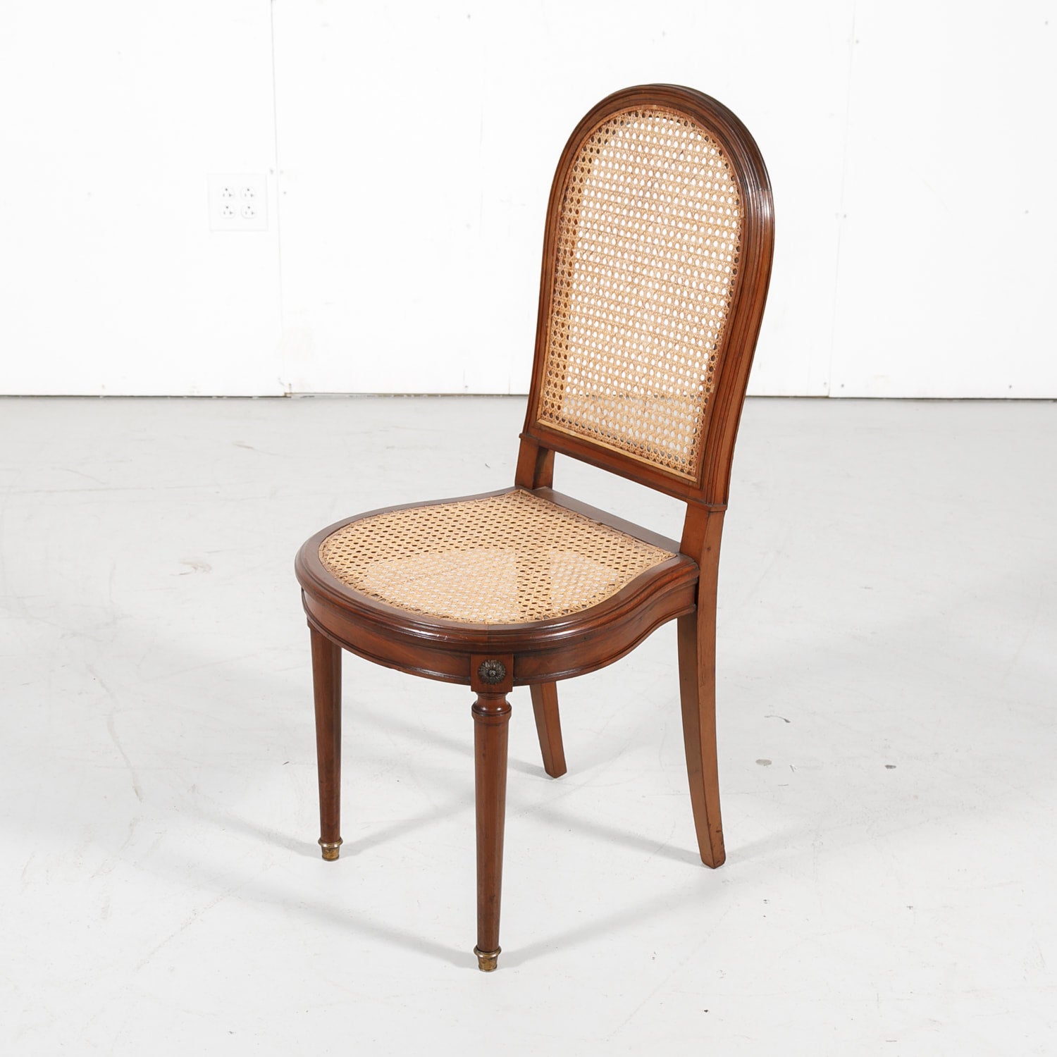 French Louis XVI Style Mahogany Cane Chairs, Set of Six 