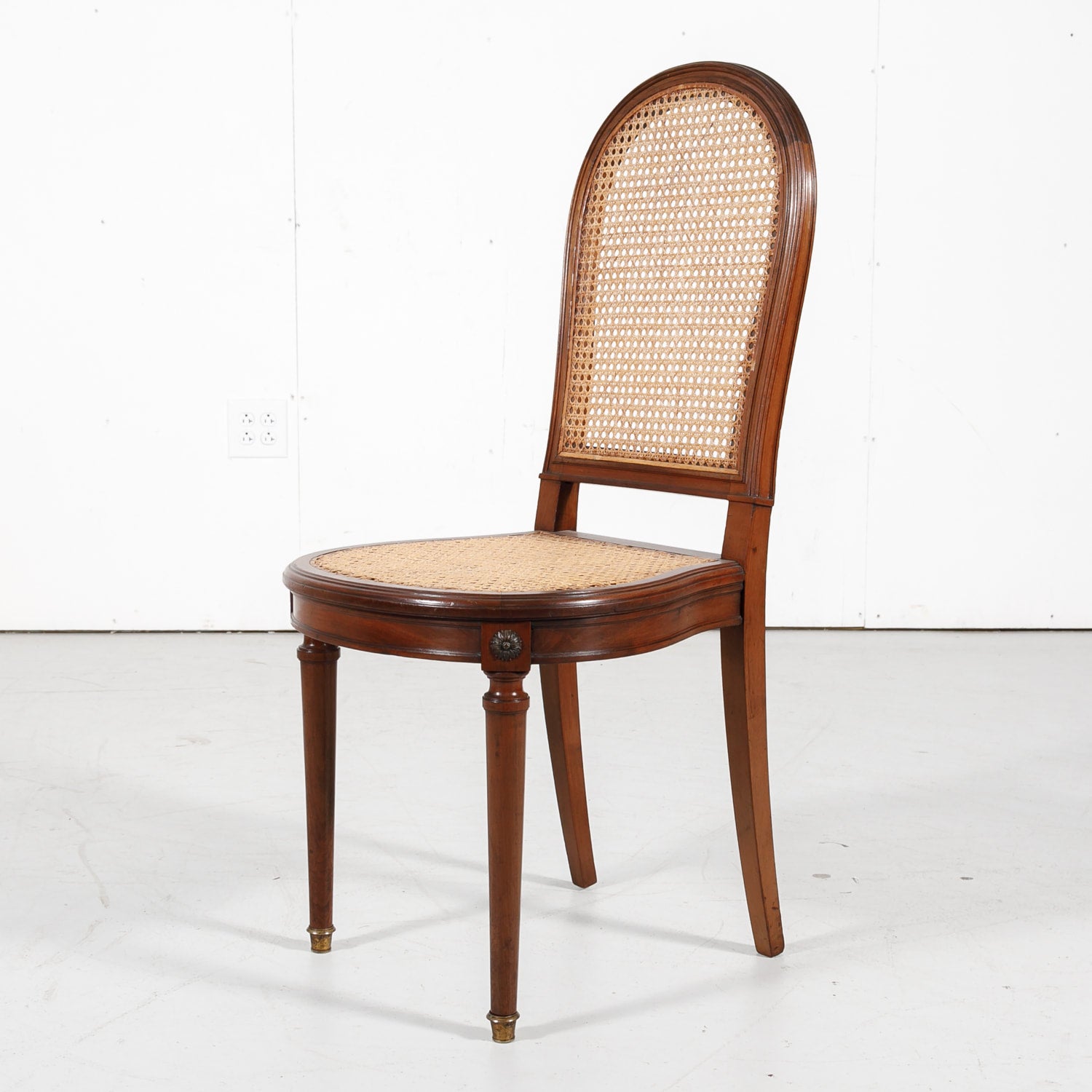 French Louis XVI Style Mahogany Cane Chairs, Set of Six 