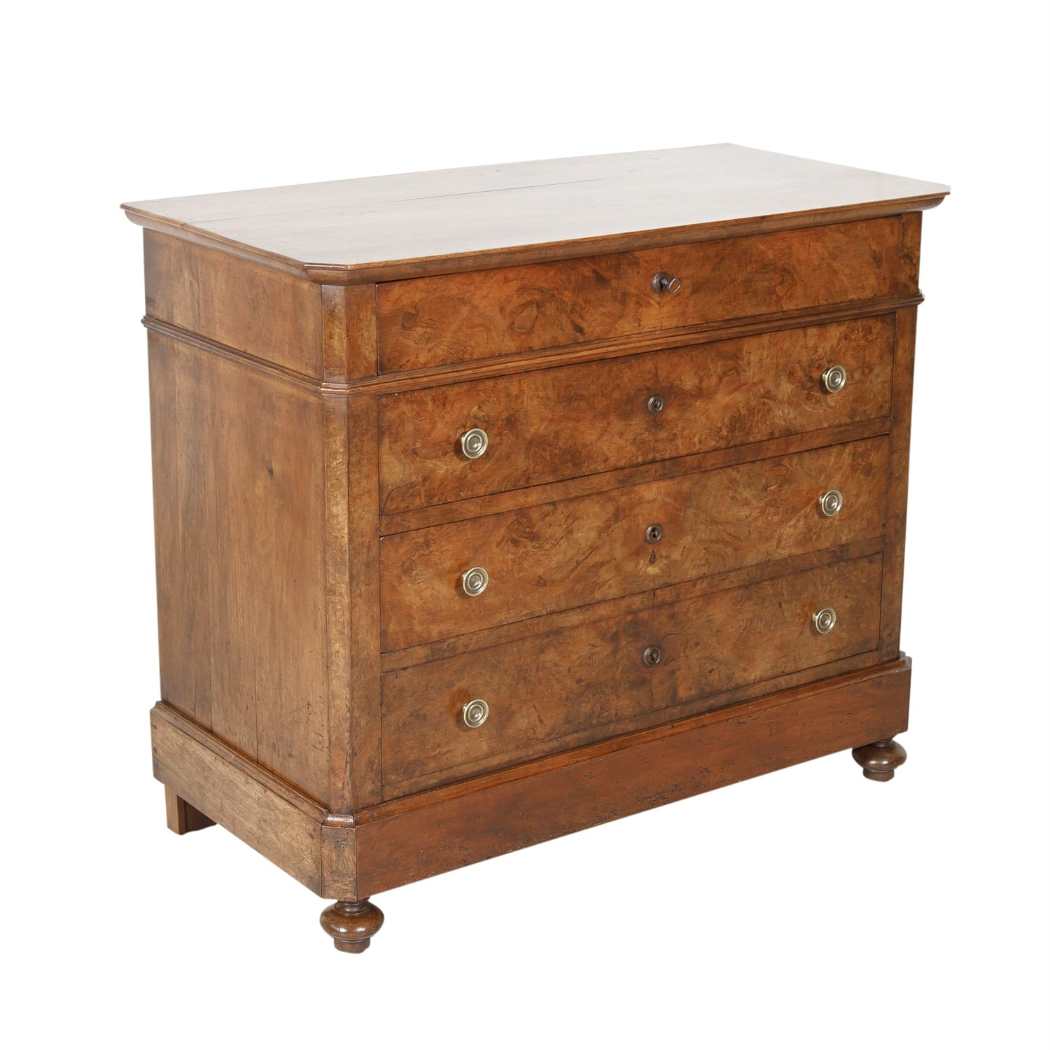 French 19th Century Louis Philippe Style Walnut Bookmatched Front Commode