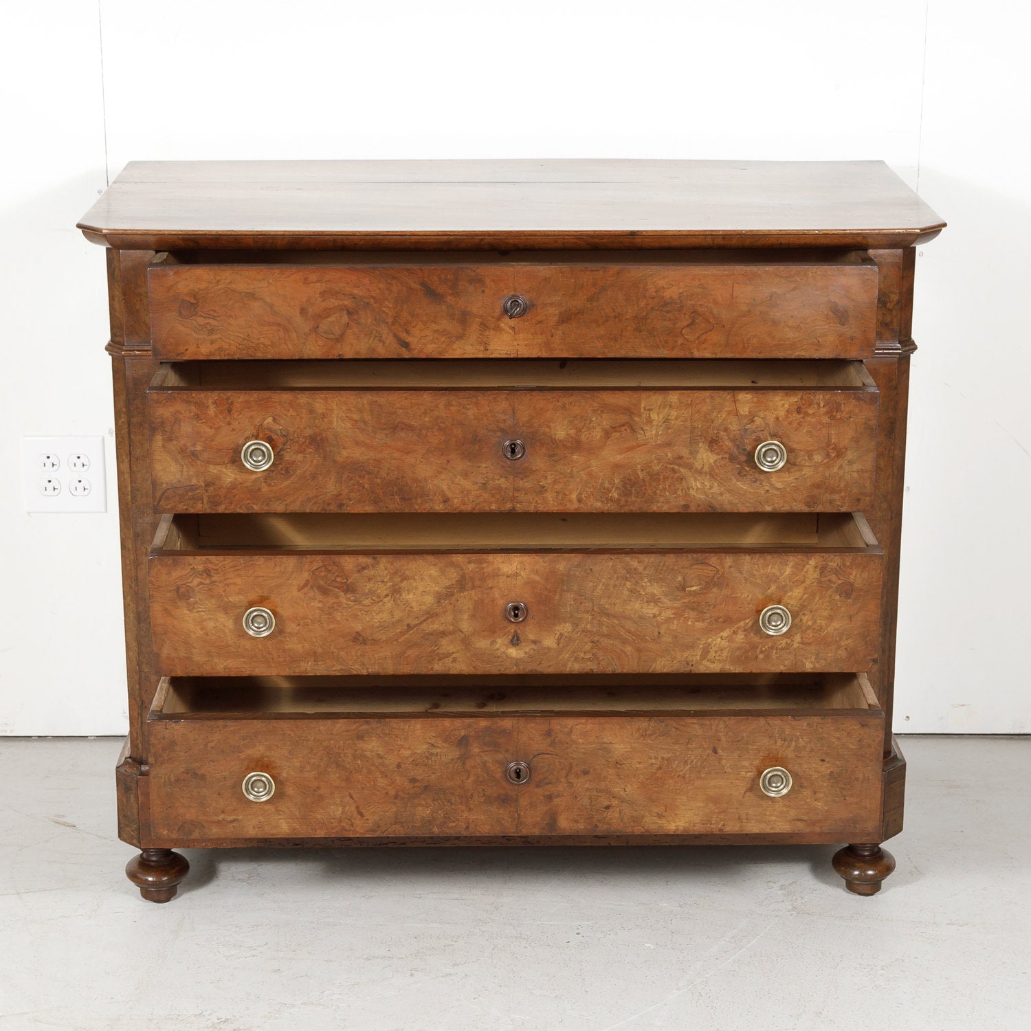 French 19th Century Louis Philippe Style Walnut Bookmatched Front Commode