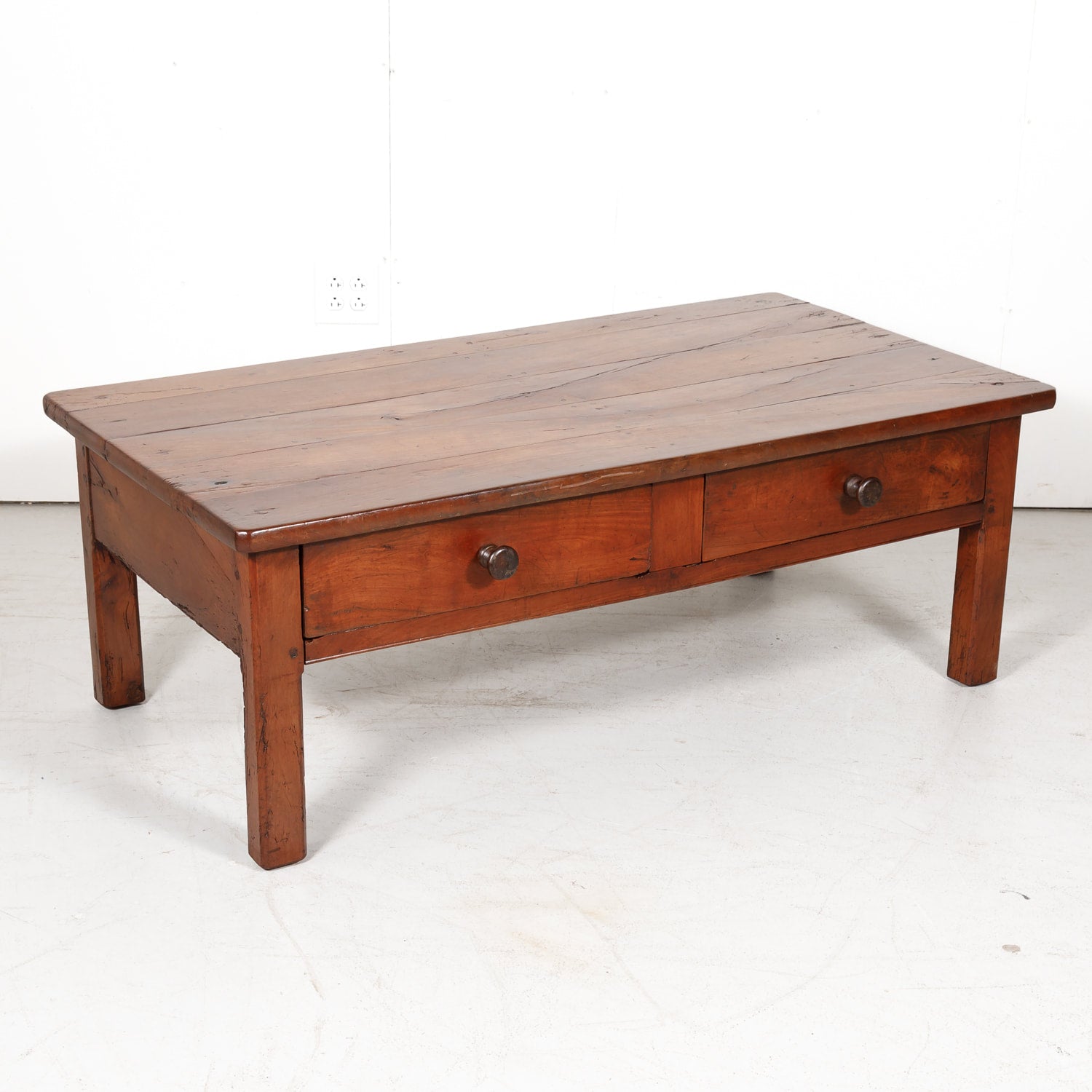 18th Century French Country Solid Cherry Coffee Table with Drawers