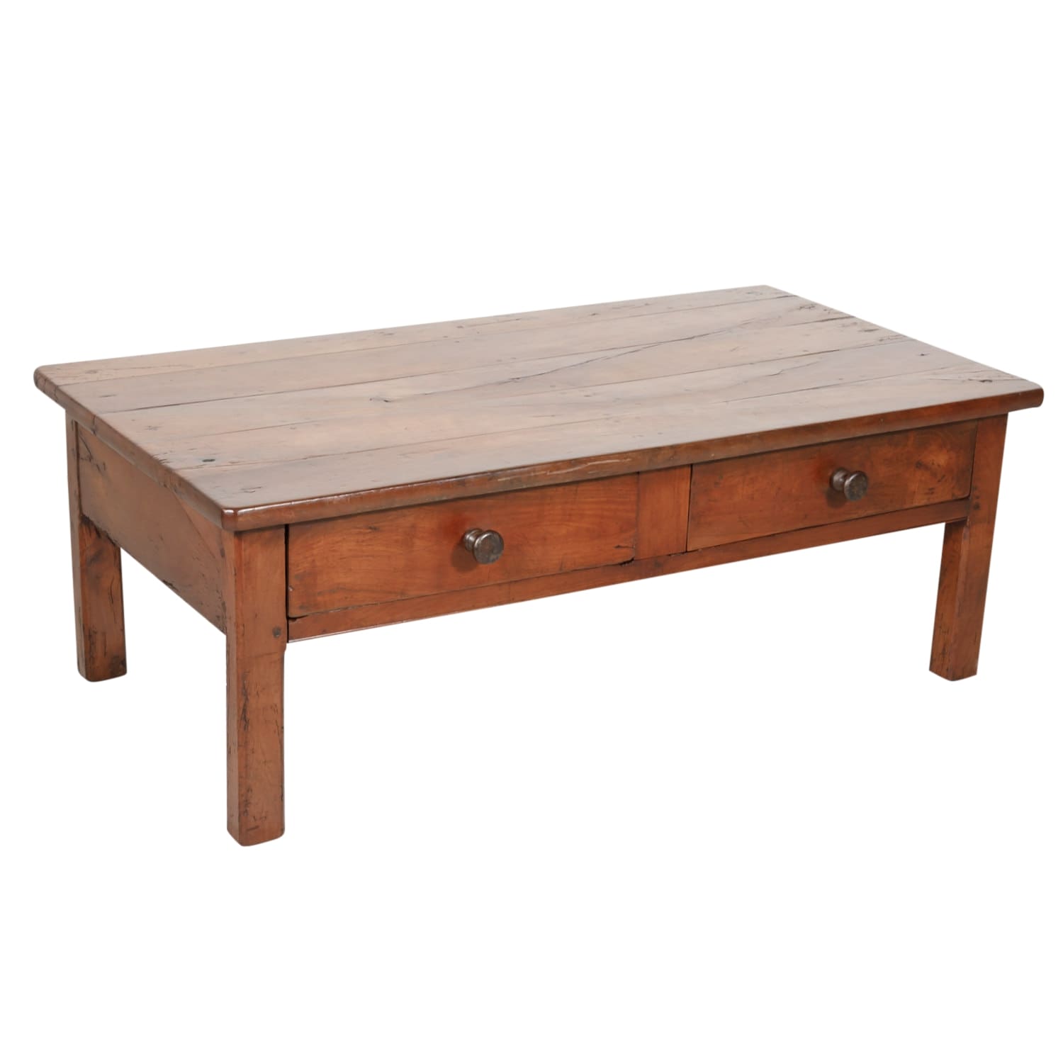 18th Century French Country Solid Cherry Coffee Table with Drawers