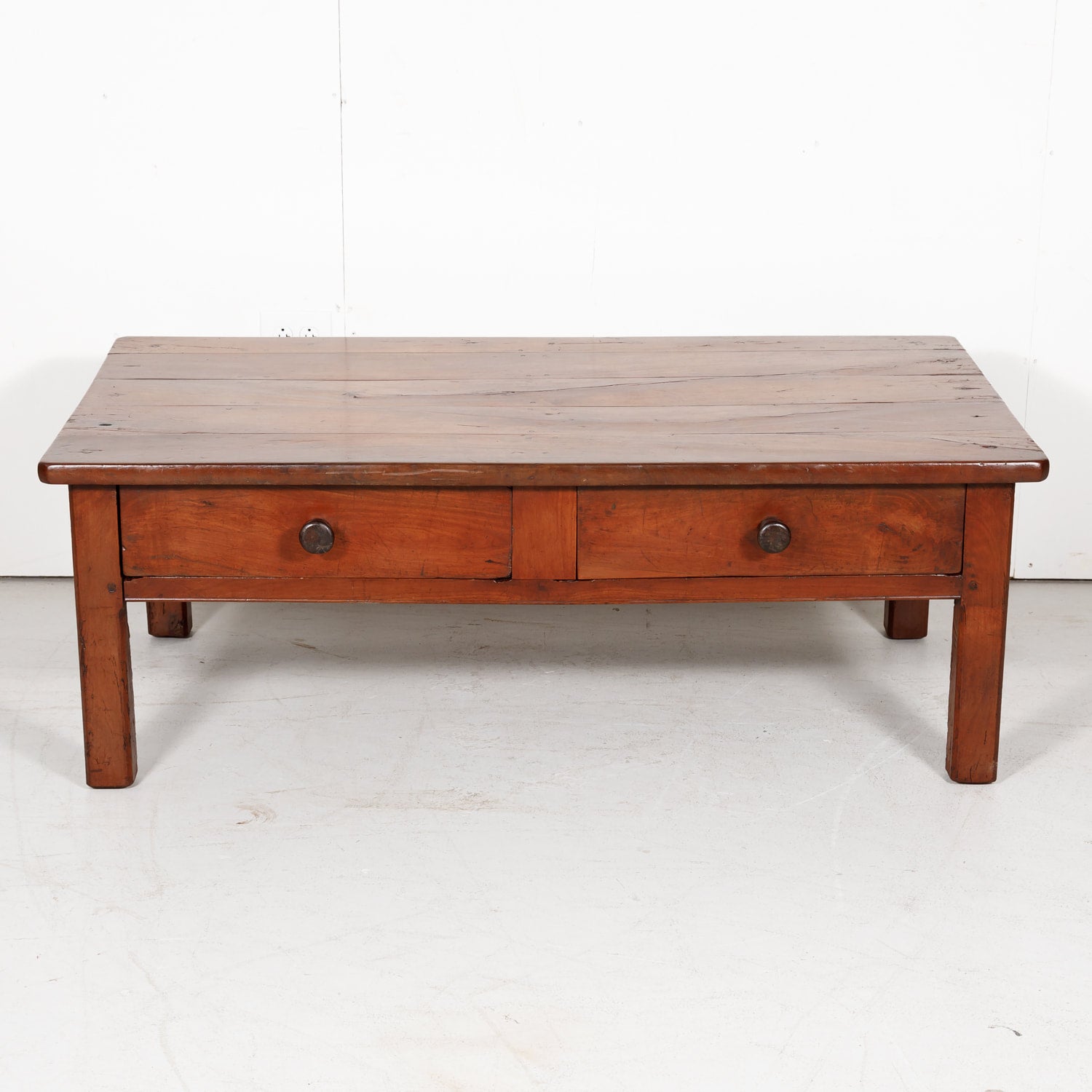 18th Century French Country Solid Cherry Coffee Table with Drawers