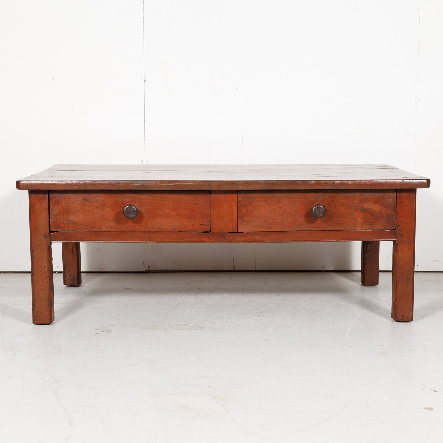 18th Century French Country Solid Cherry Coffee Table with Drawers