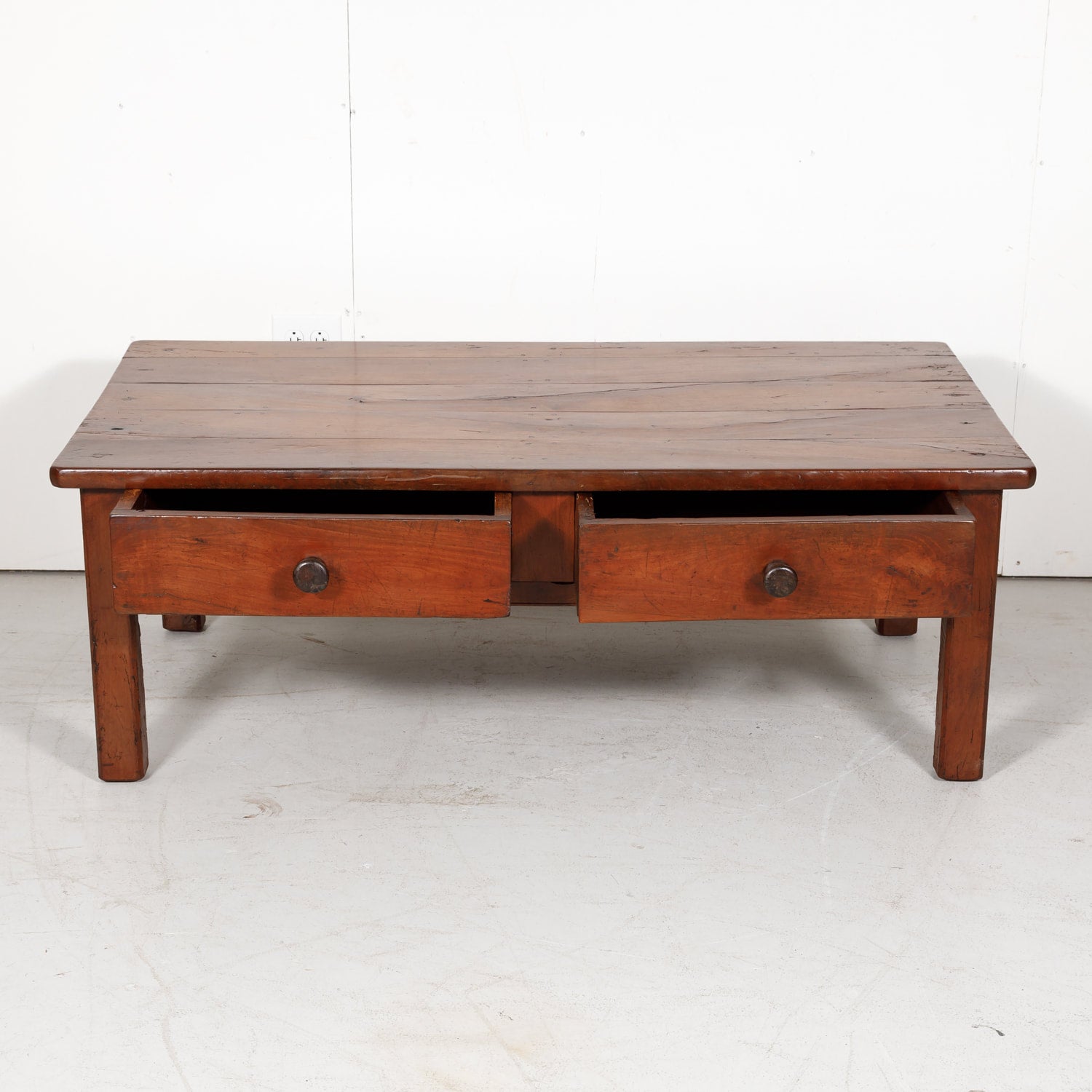 18th Century French Country Solid Cherry Coffee Table with Drawers