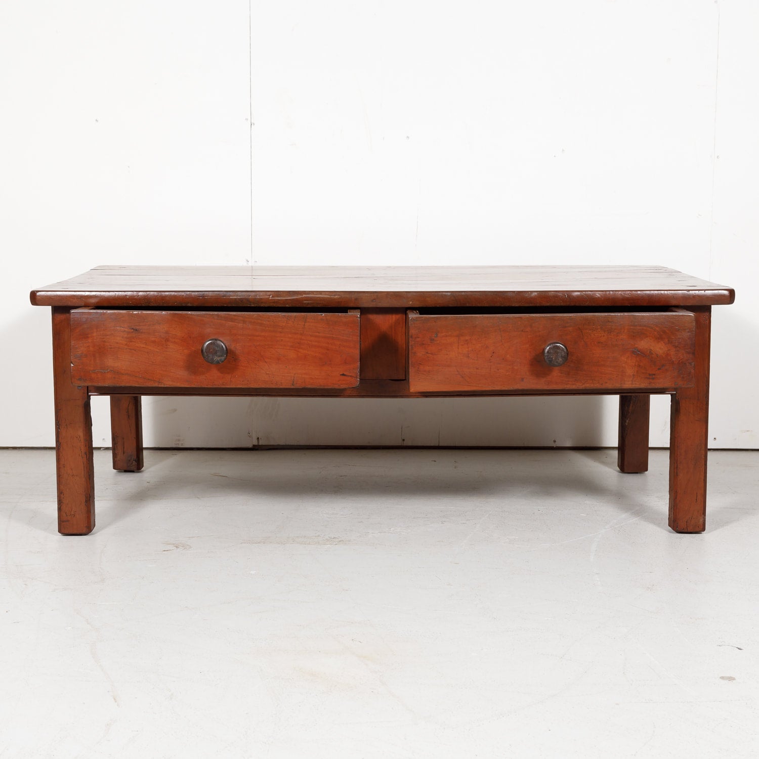 18th Century French Country Solid Cherry Coffee Table with Drawers