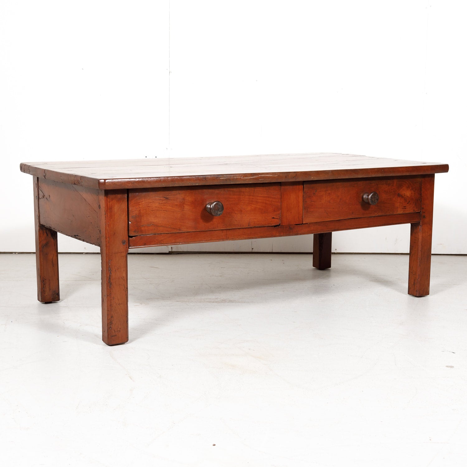 18th Century French Country Solid Cherry Coffee Table with Drawers