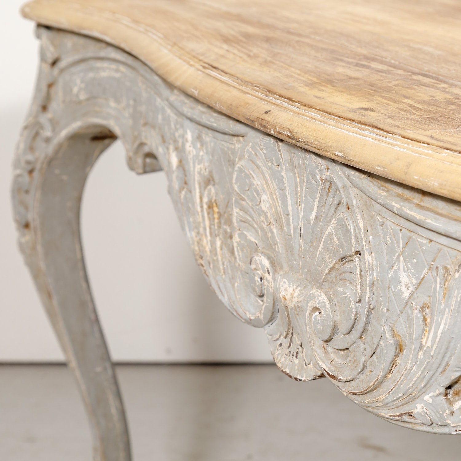 French Country Louis XV Style Painted Wood Table with Bleached Top