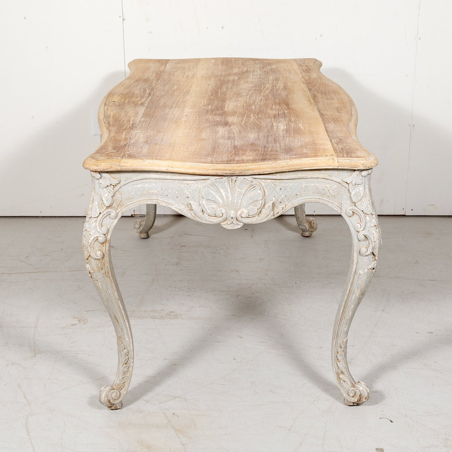 French Country Louis XV Style Painted Wood Table with Bleached Top