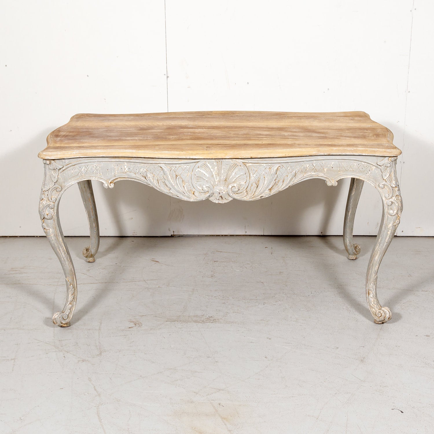 French Country Louis XV Style Painted Wood Table with Bleached Top