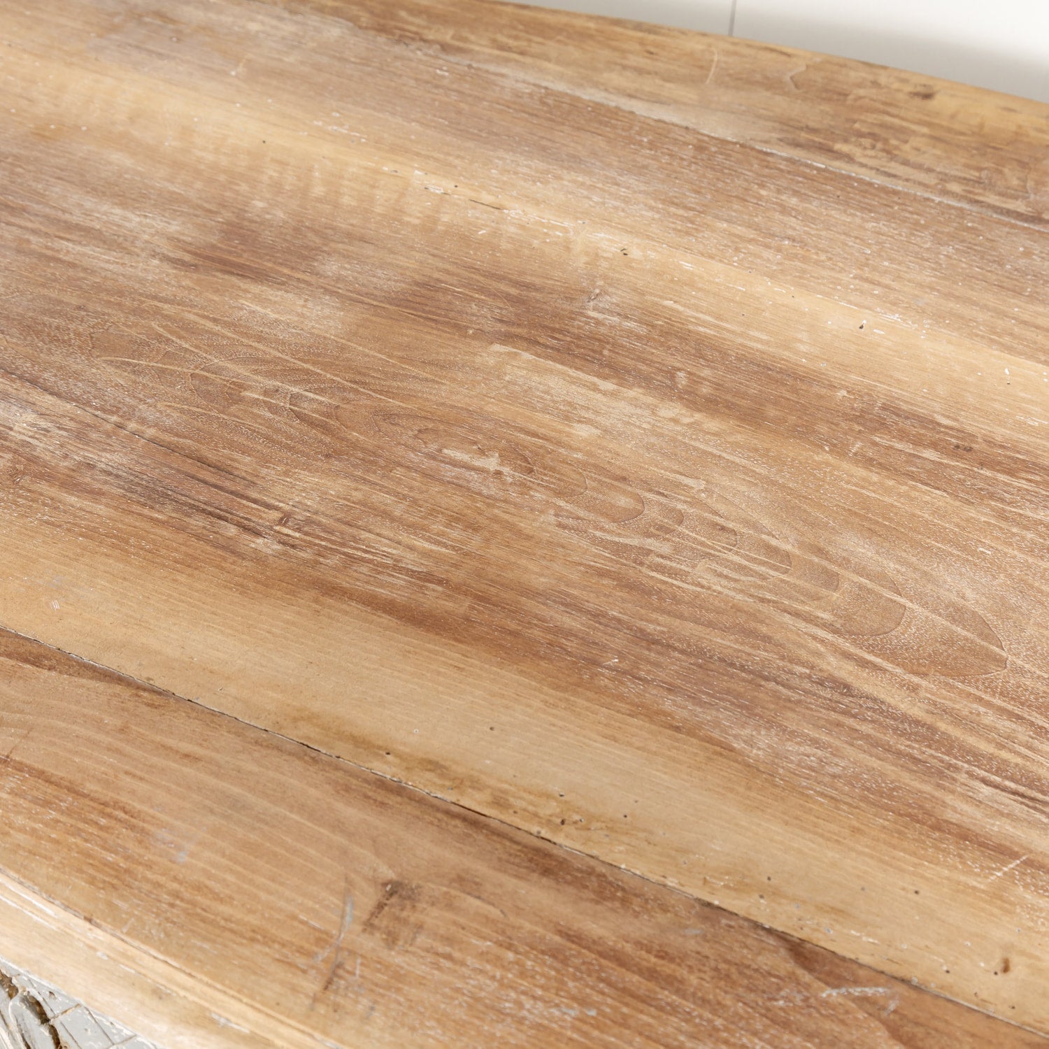 French Country Louis XV Style Painted Wood Table with Bleached Top