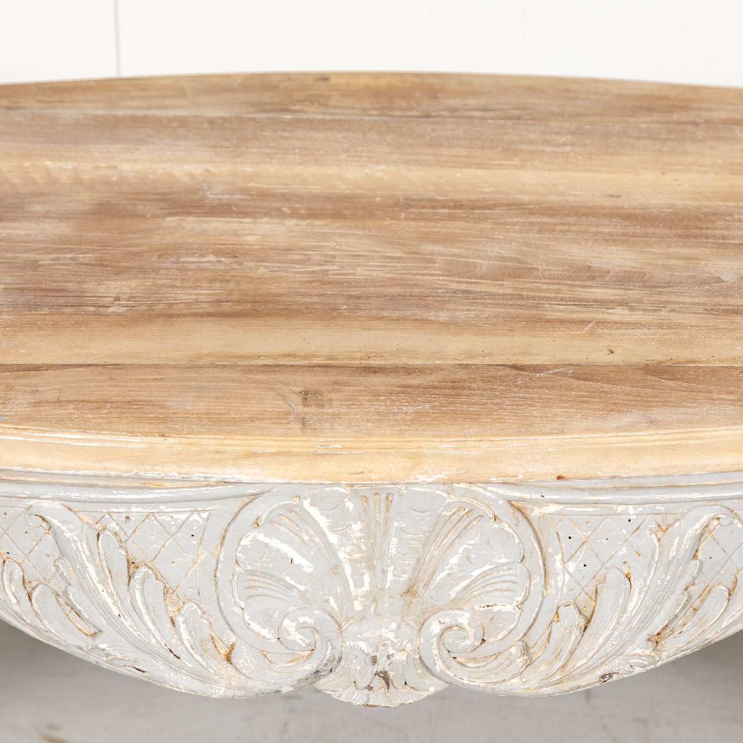 French Country Louis XV Style Painted Wood Table with Bleached Top