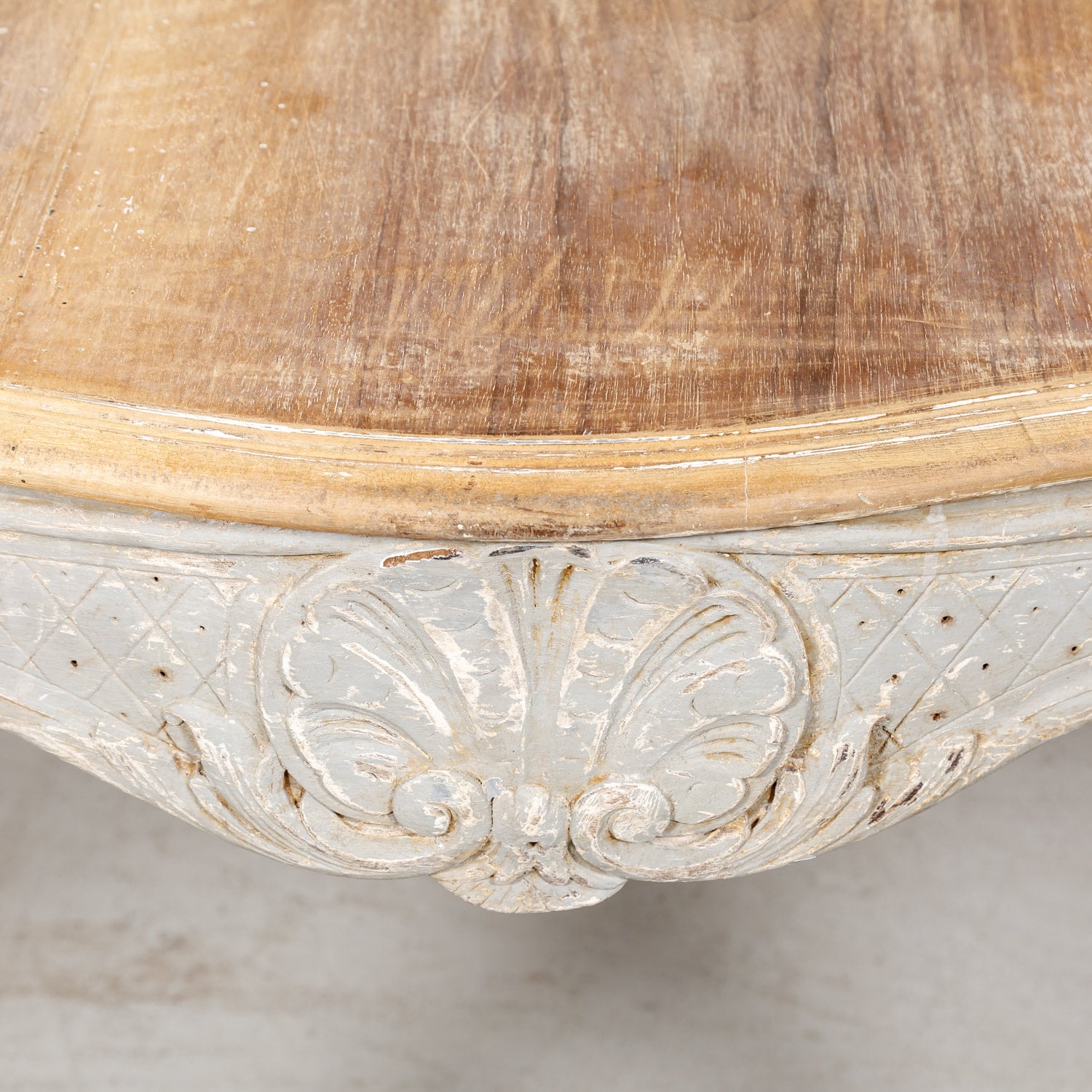 French Country Louis XV Style Painted Wood Table with Bleached Top