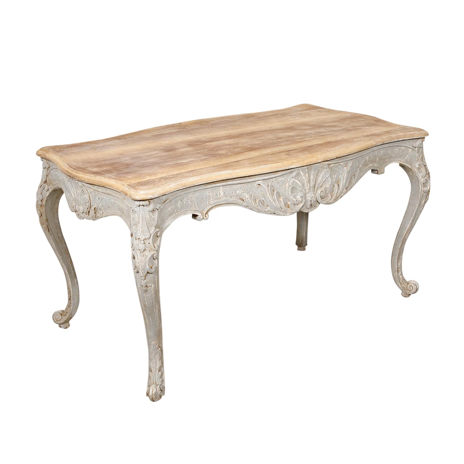 French Country Louis XV Style Painted Wood Table with Bleached Top