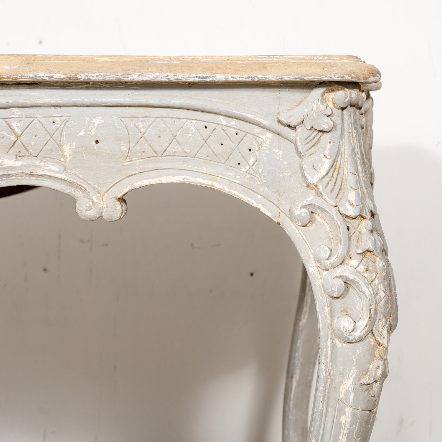 French Country Louis XV Style Painted Wood Table with Bleached Top