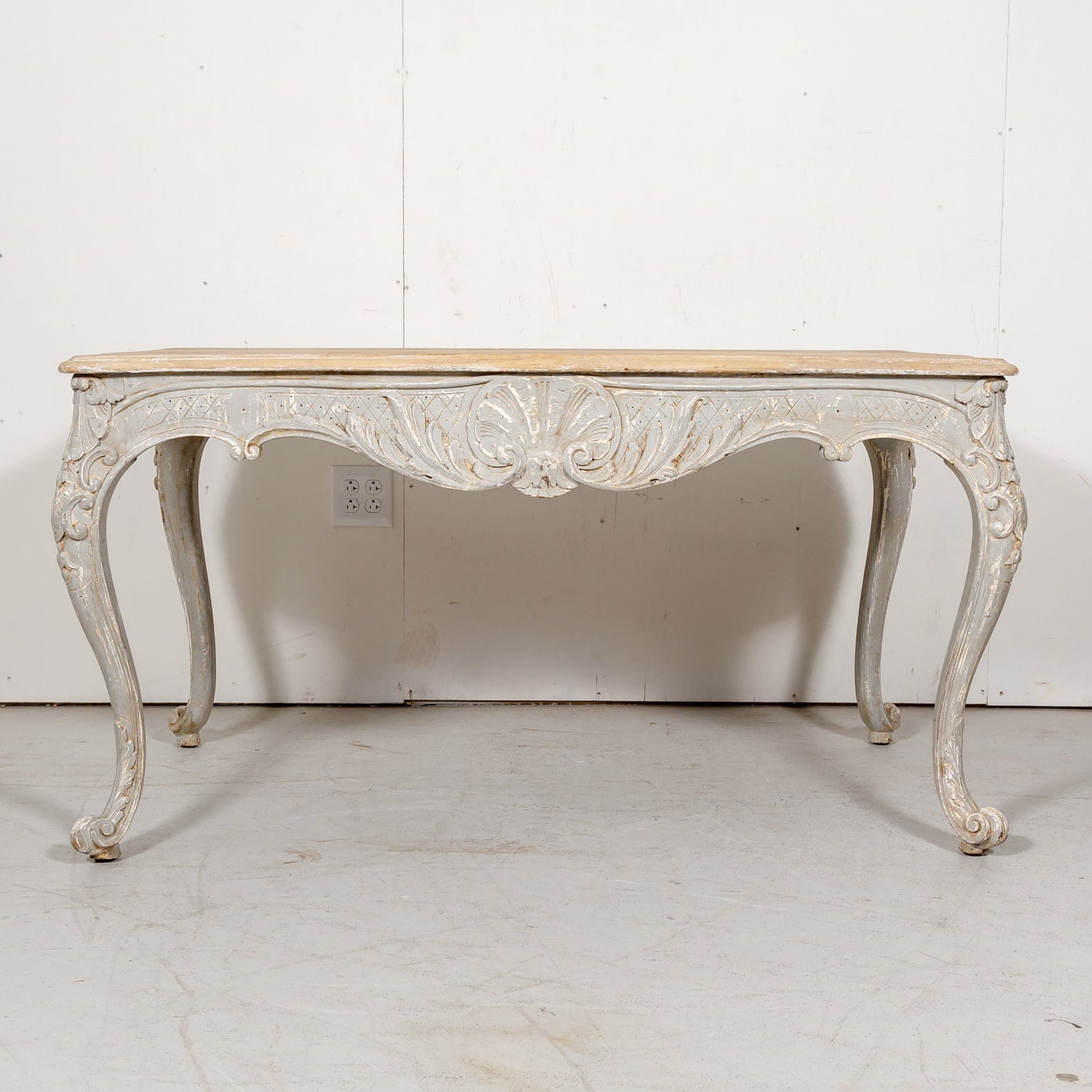 French Country Louis XV Style Painted Wood Table with Bleached Top