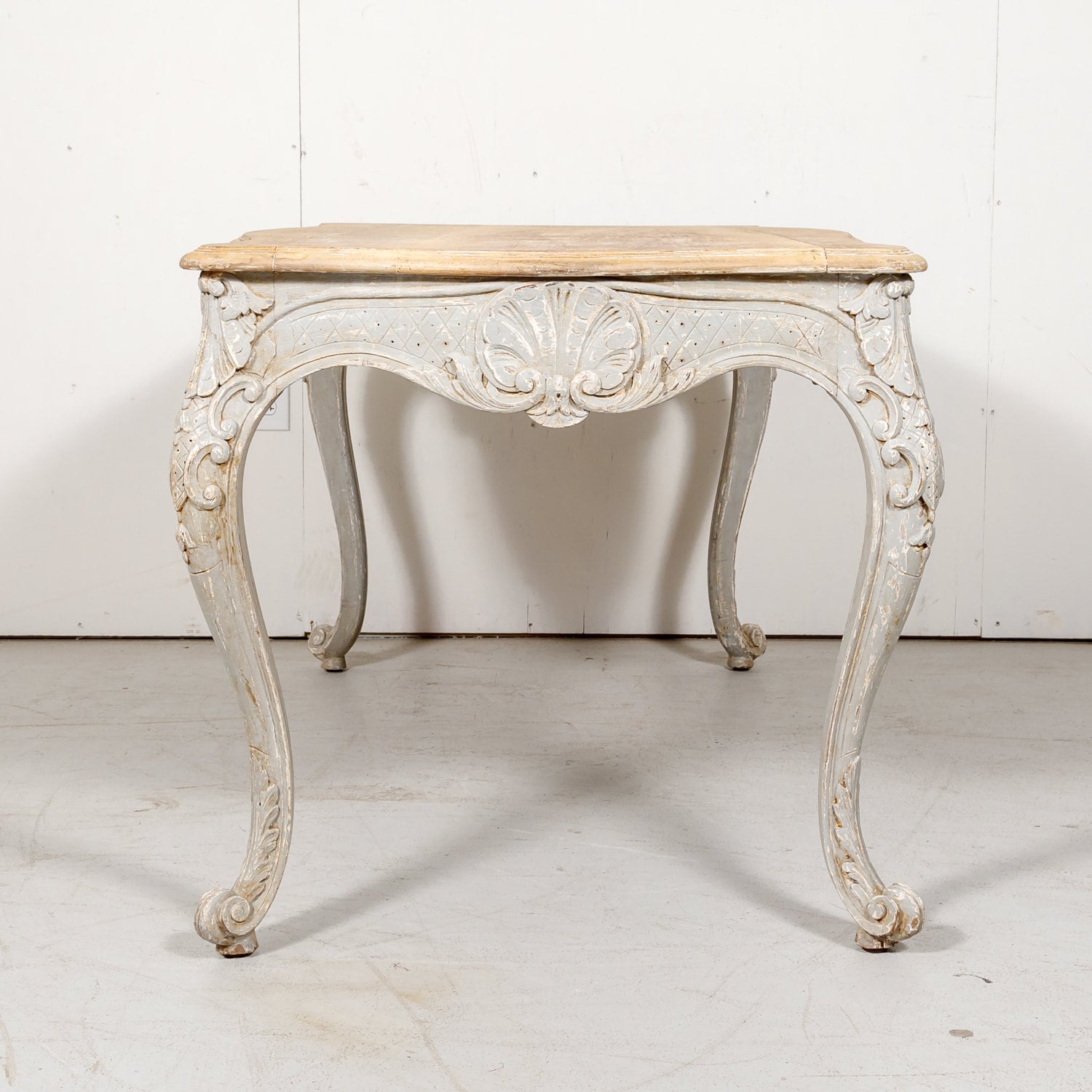 French Country Louis XV Style Painted Wood Table with Bleached Top