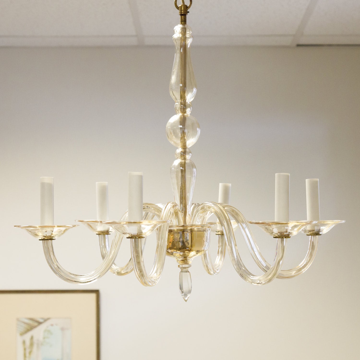 Champagne Colored Six-Light Murano Chandelier