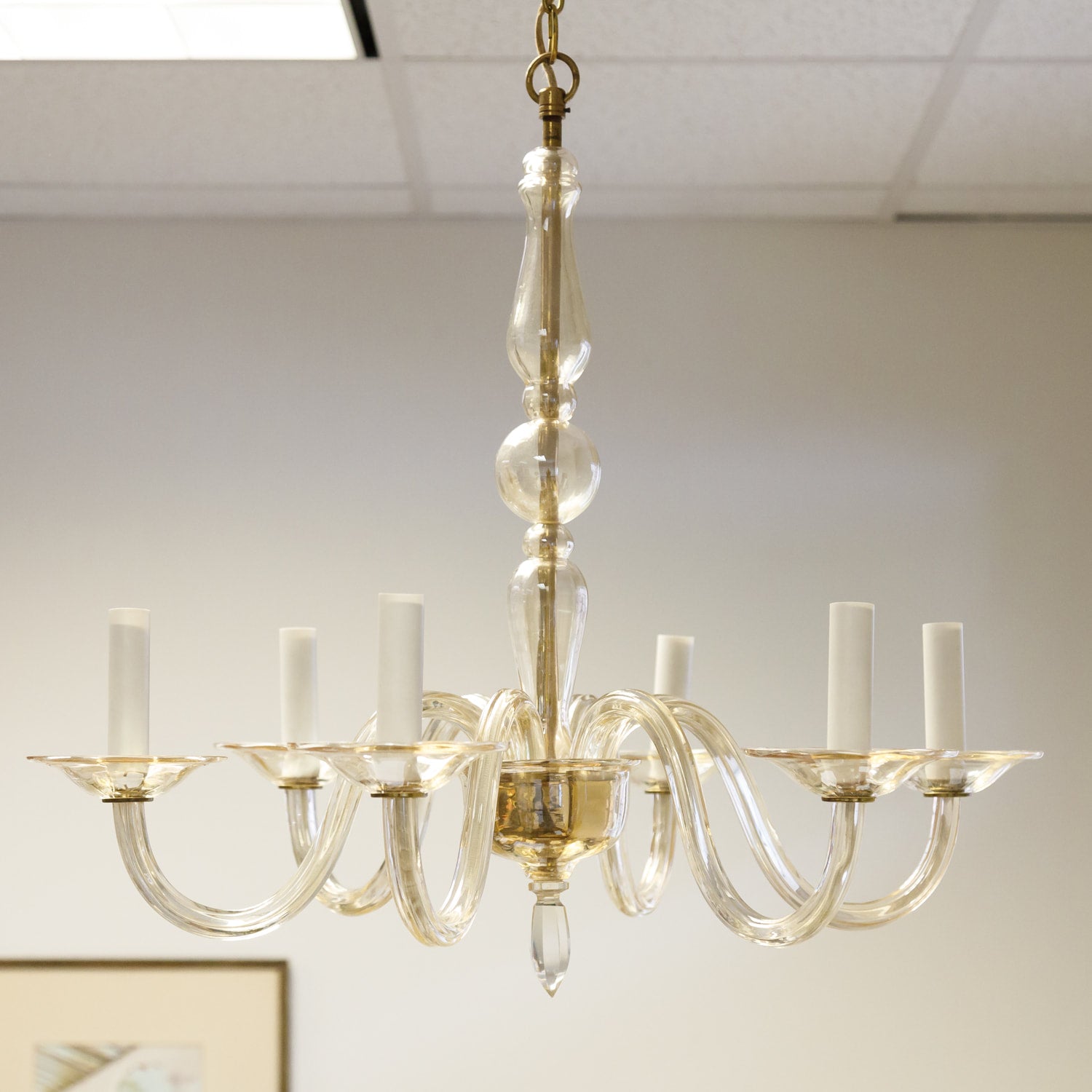 Champagne Colored Six-Light Murano Chandelier